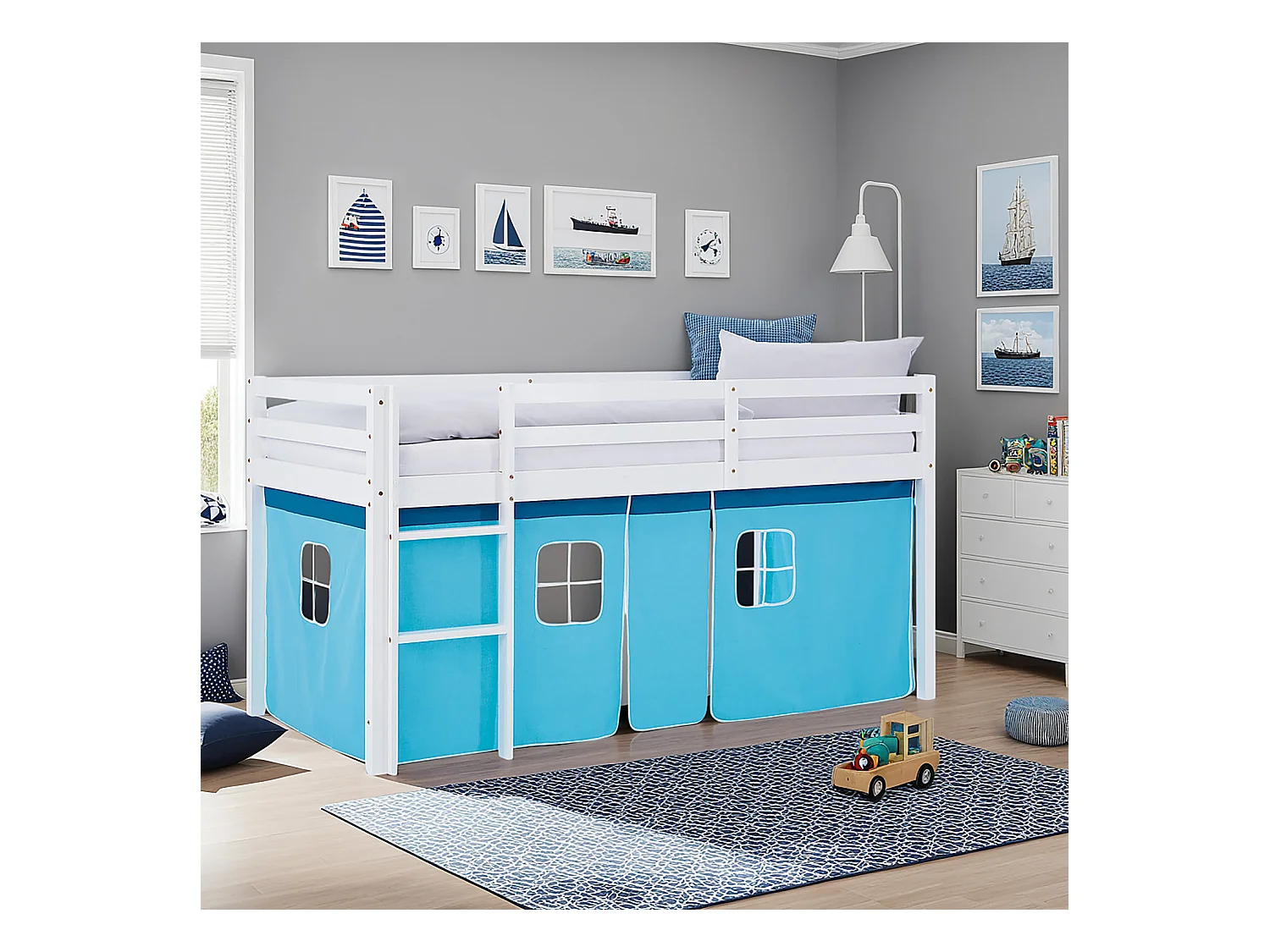 Lit mezzanine 90x200 cm Bleu Cabine