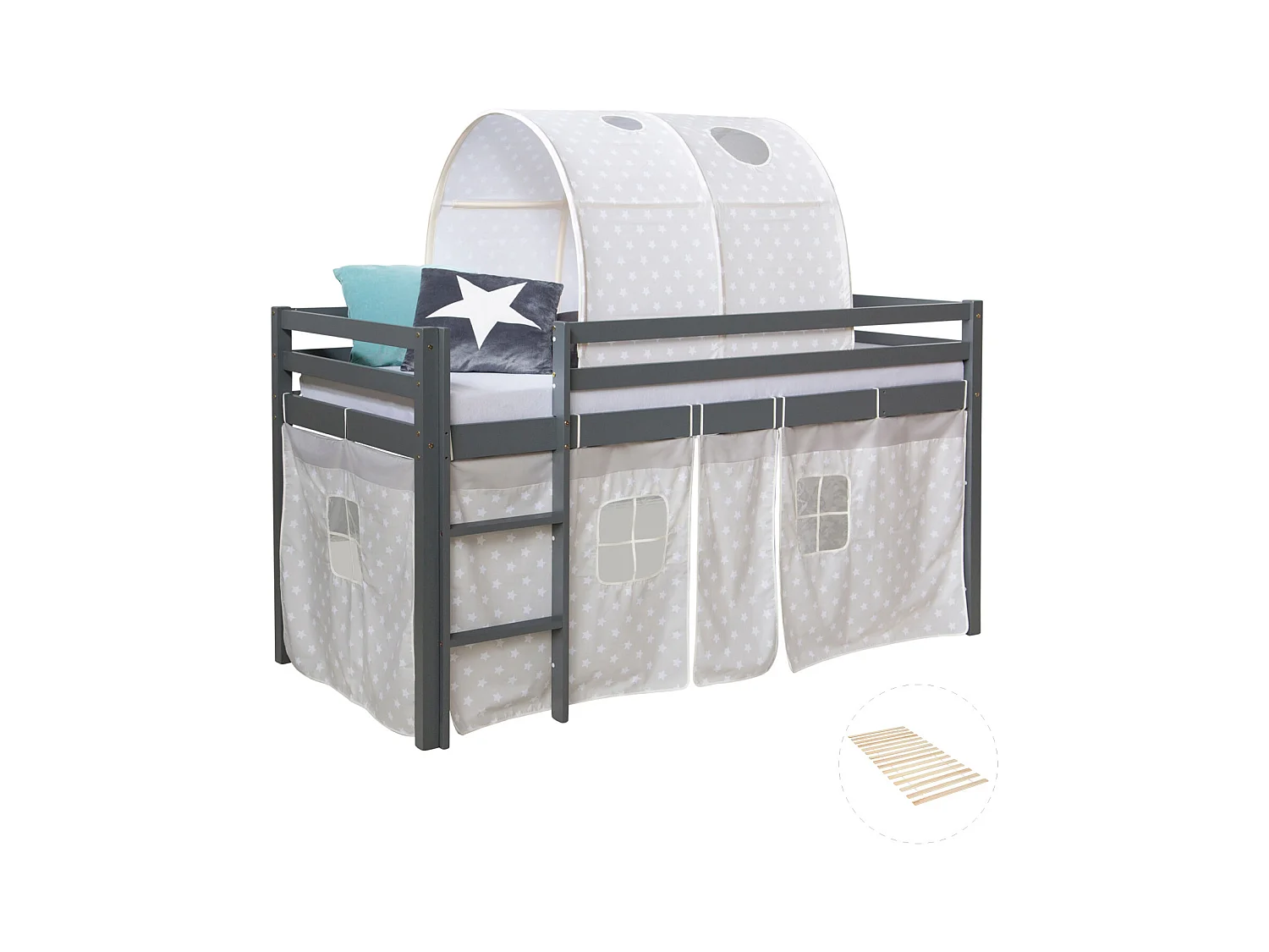 Hochbett 90x200 cm grau