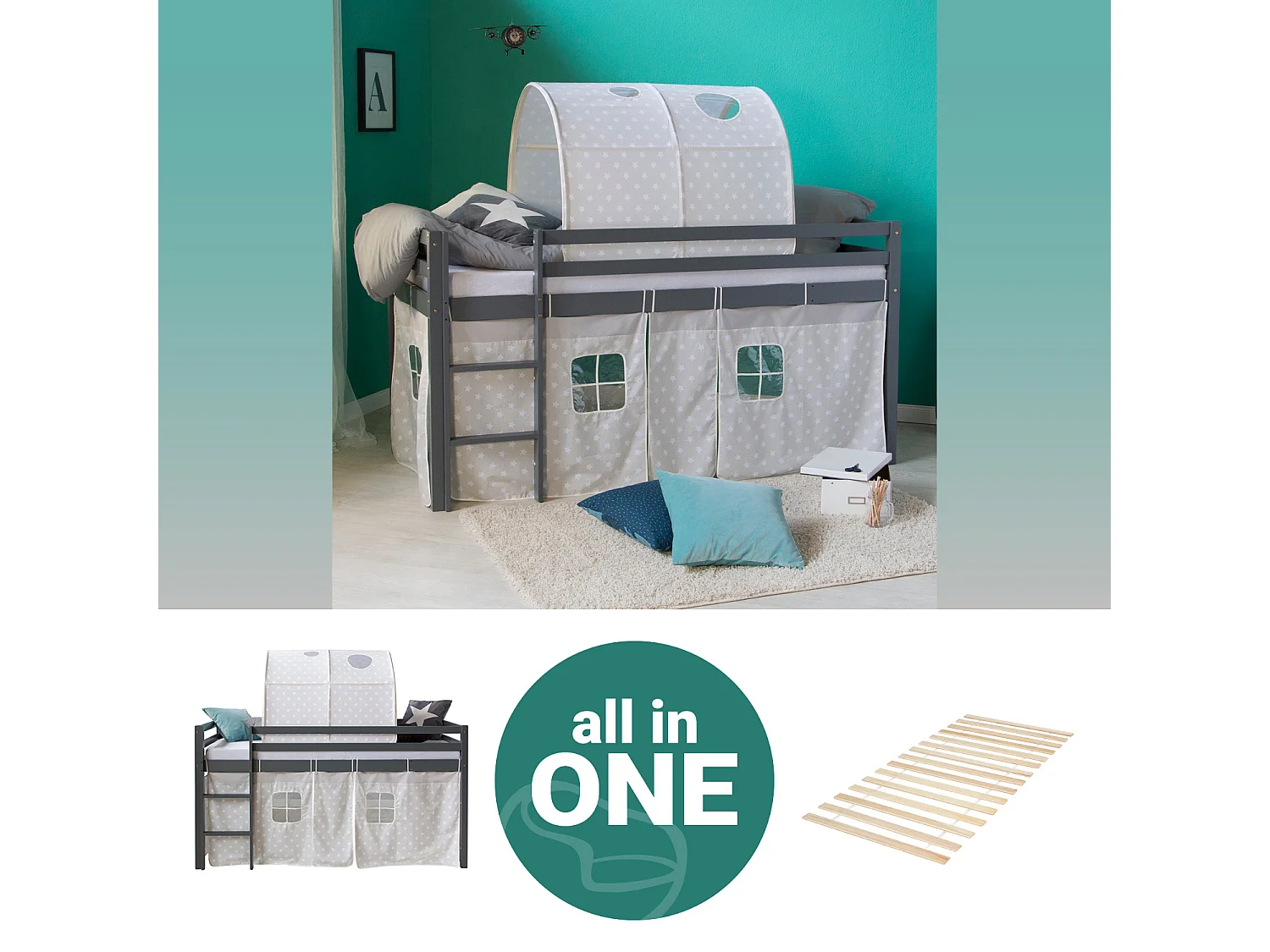 Cama alta 90x200 cm gris