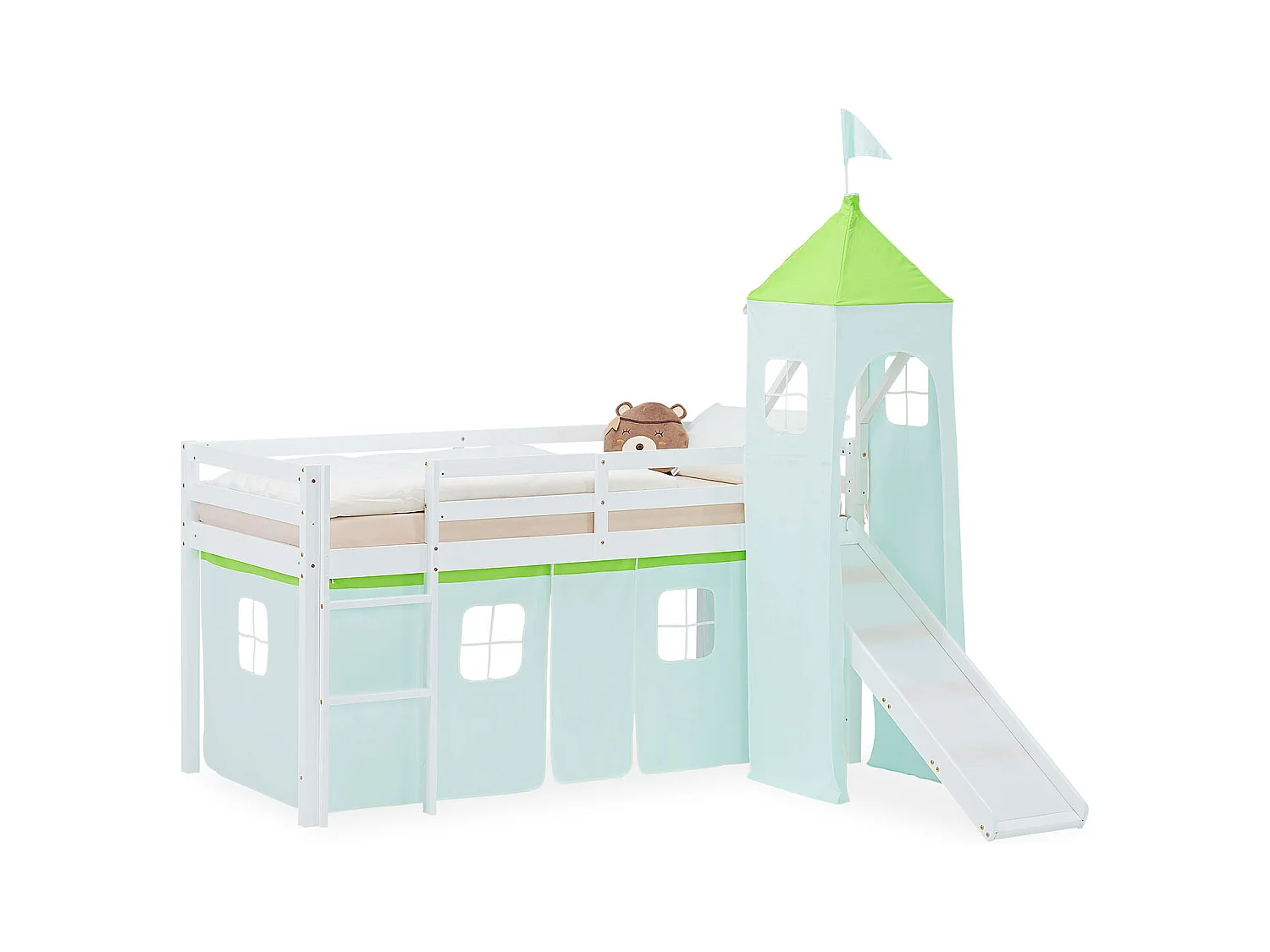 Lit Mezzanine pour Enfants 90x200 cm Blanc Vert