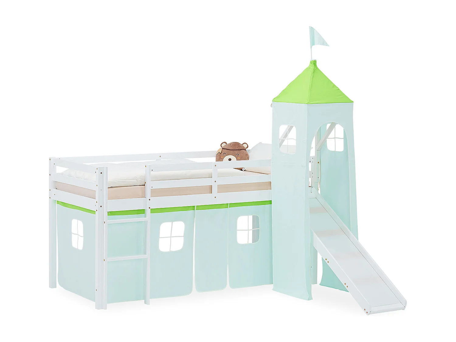 Hochbett für Kinder 90x200 cm Weiß Grün