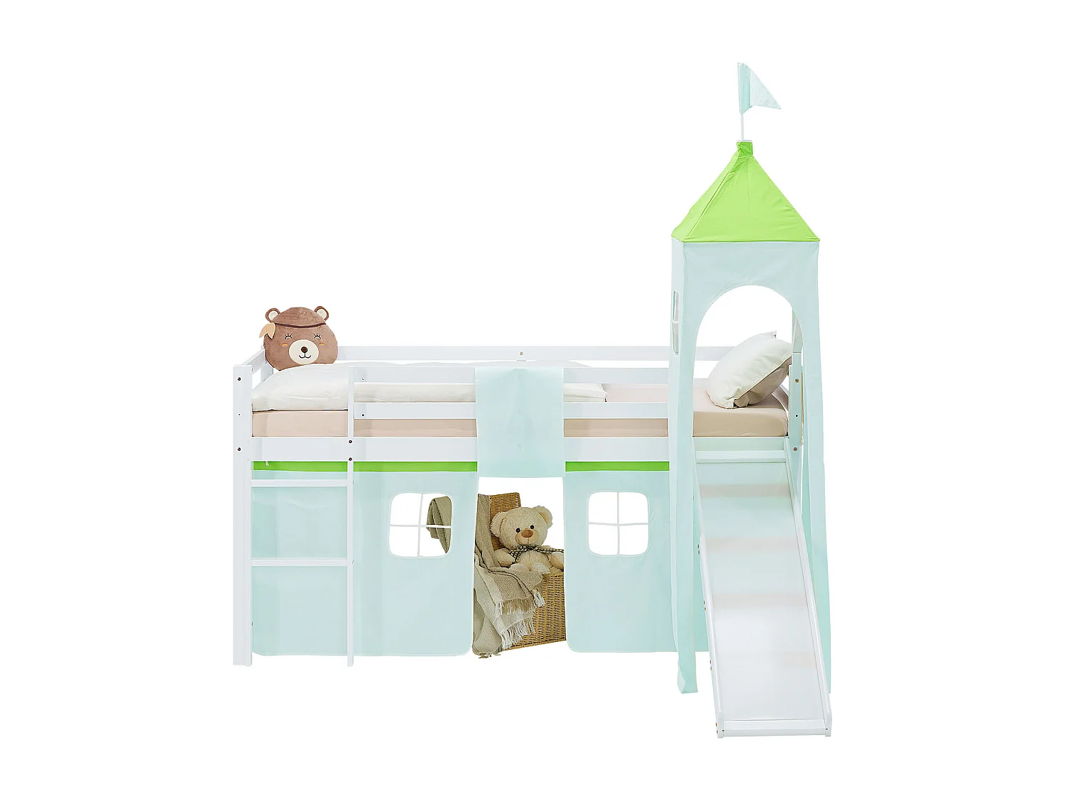 Hochbett für Kinder 90x200 cm Weiß Grün