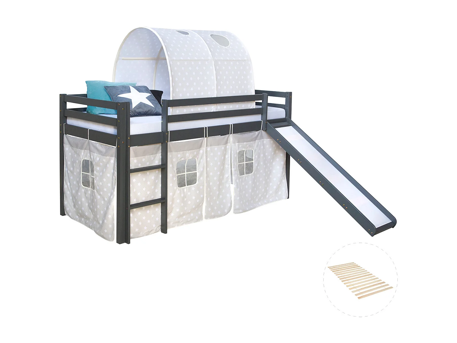 Lit mezzanine 90x200 cm gris