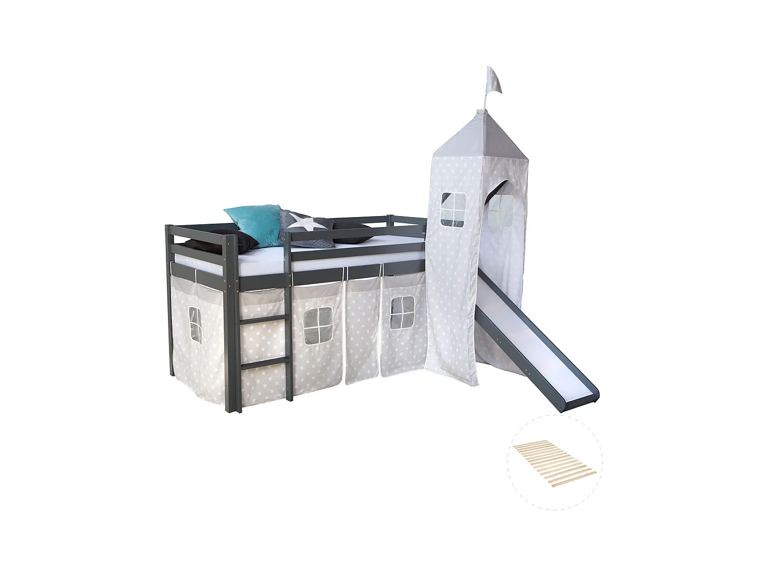 Lit mezzanine 207,5x228x219,5 cm gris Lattes Tour