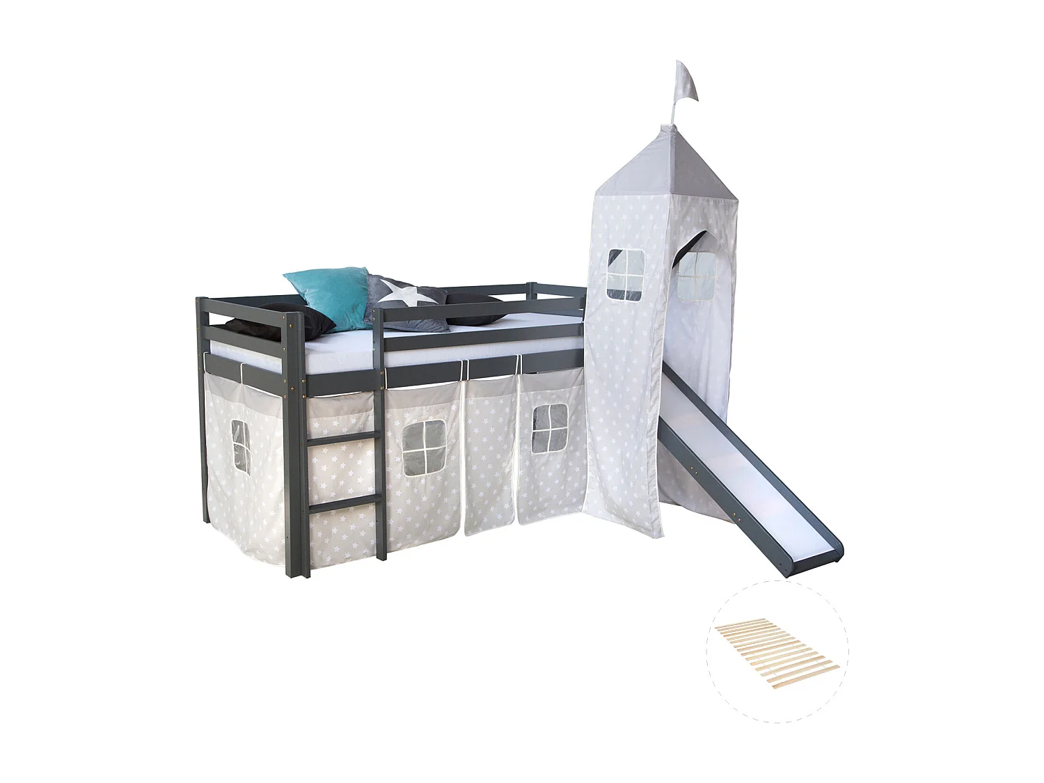 Lit mezzanine 207,5x228x219,5 cm gris Lattes Tour