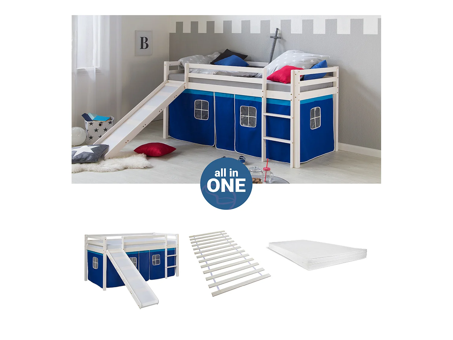 Hochbett 90x200 cm Blau