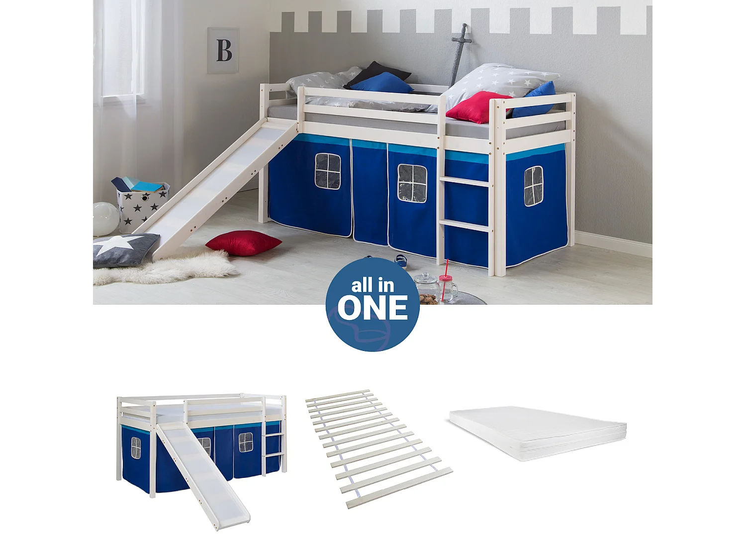 Hochbett 90x200 cm Blau