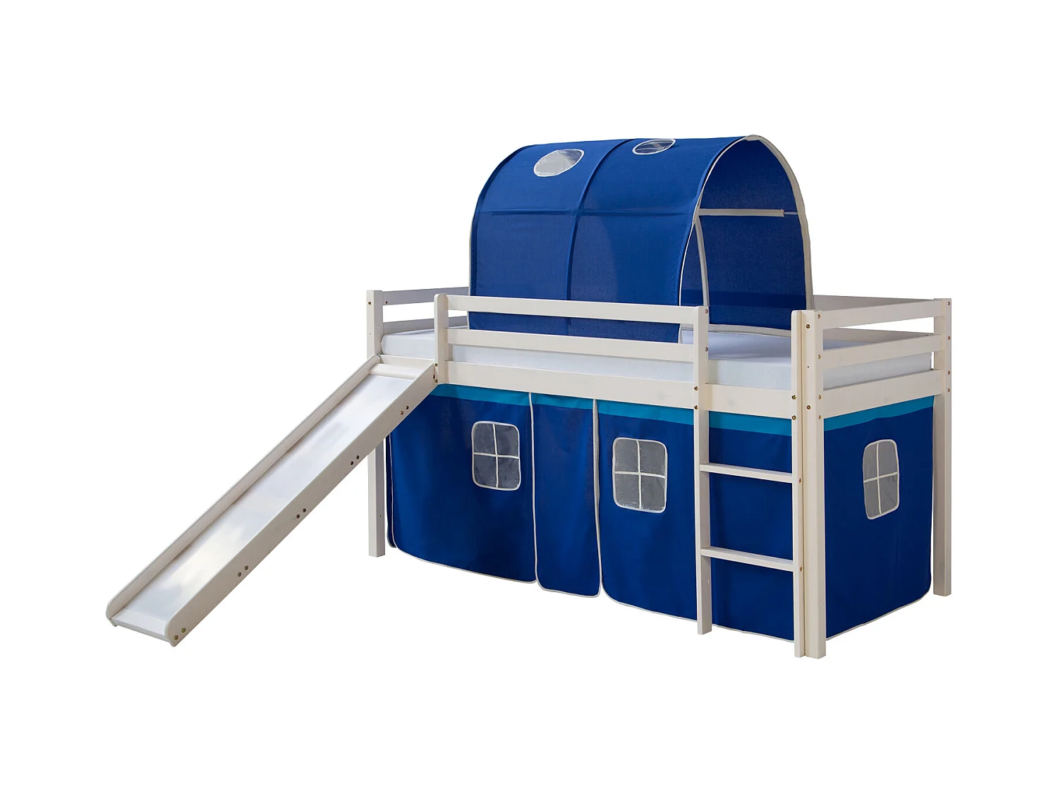 Lit mezzanine 207,5x110x219,5 cm blanc bleu Bois de pin massif