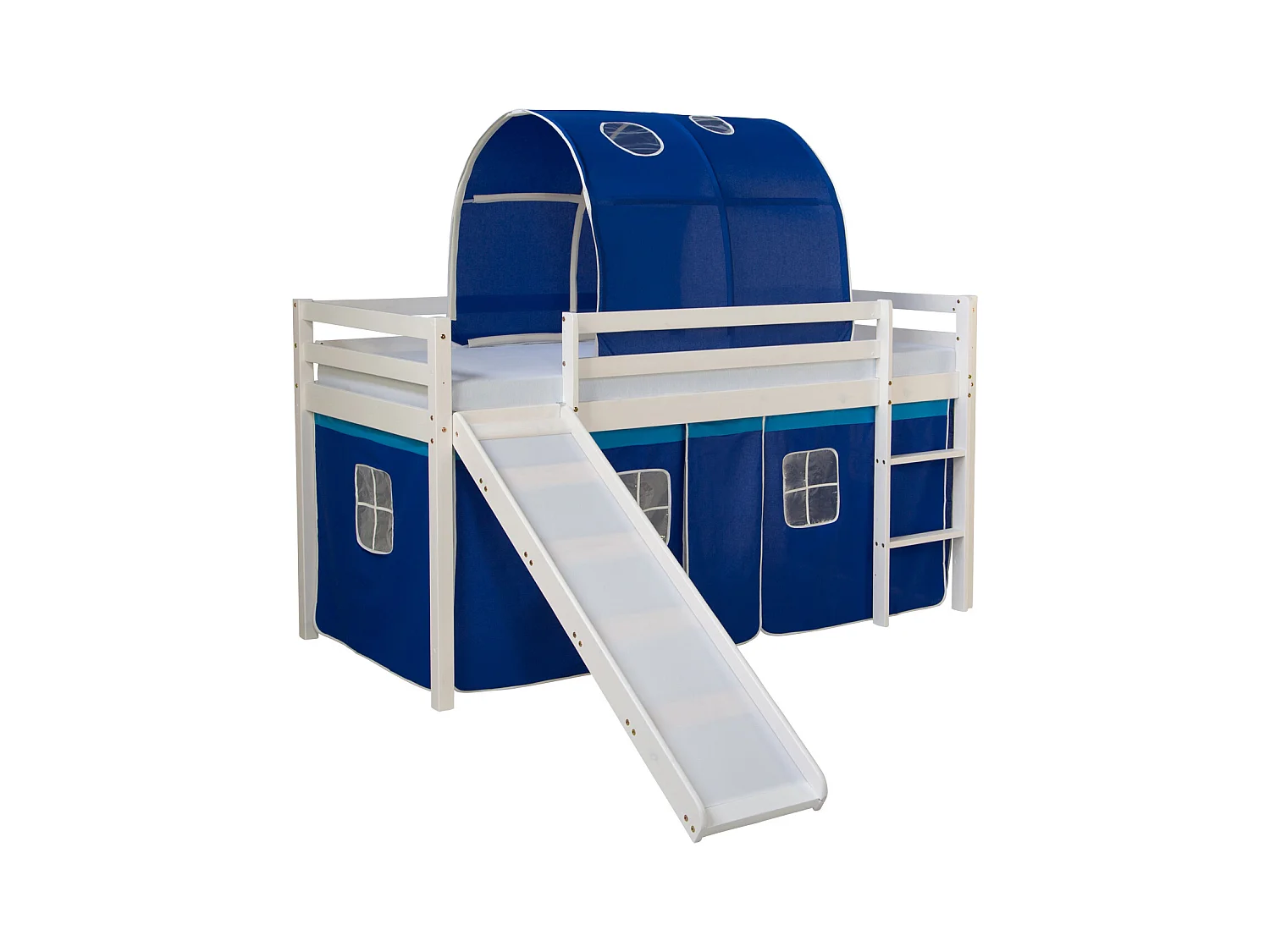 Lit mezzanine 207,5x110x219,5 cm blanc bleu Bois de pin massif