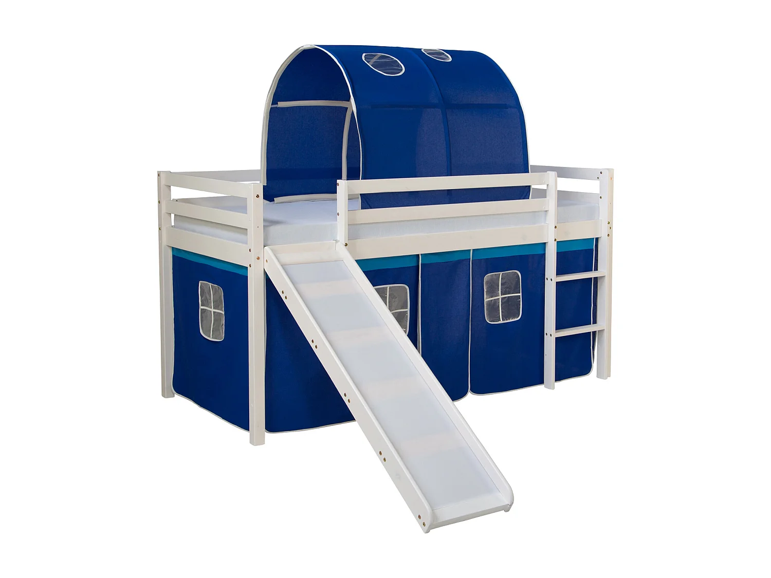 Lit mezzanine 207,5x110x219,5 cm blanc bleu Bois de pin massif