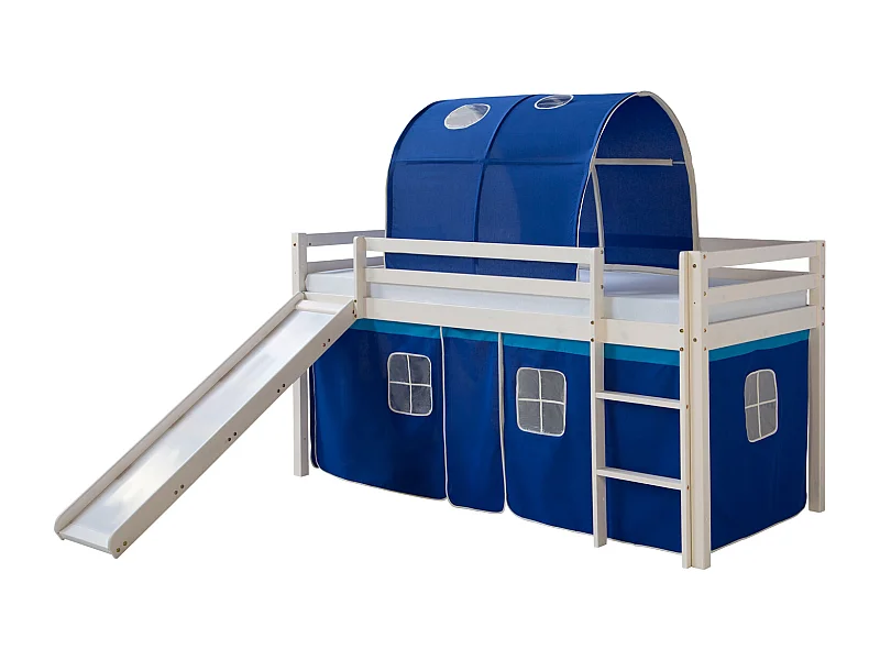 Lit mezzanine 207,5x110x219,5 cm blanc bleu Bois de pin massif