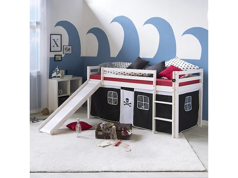 Lit mezzanine 207,5x110x219,5 cm blanc noir pirate