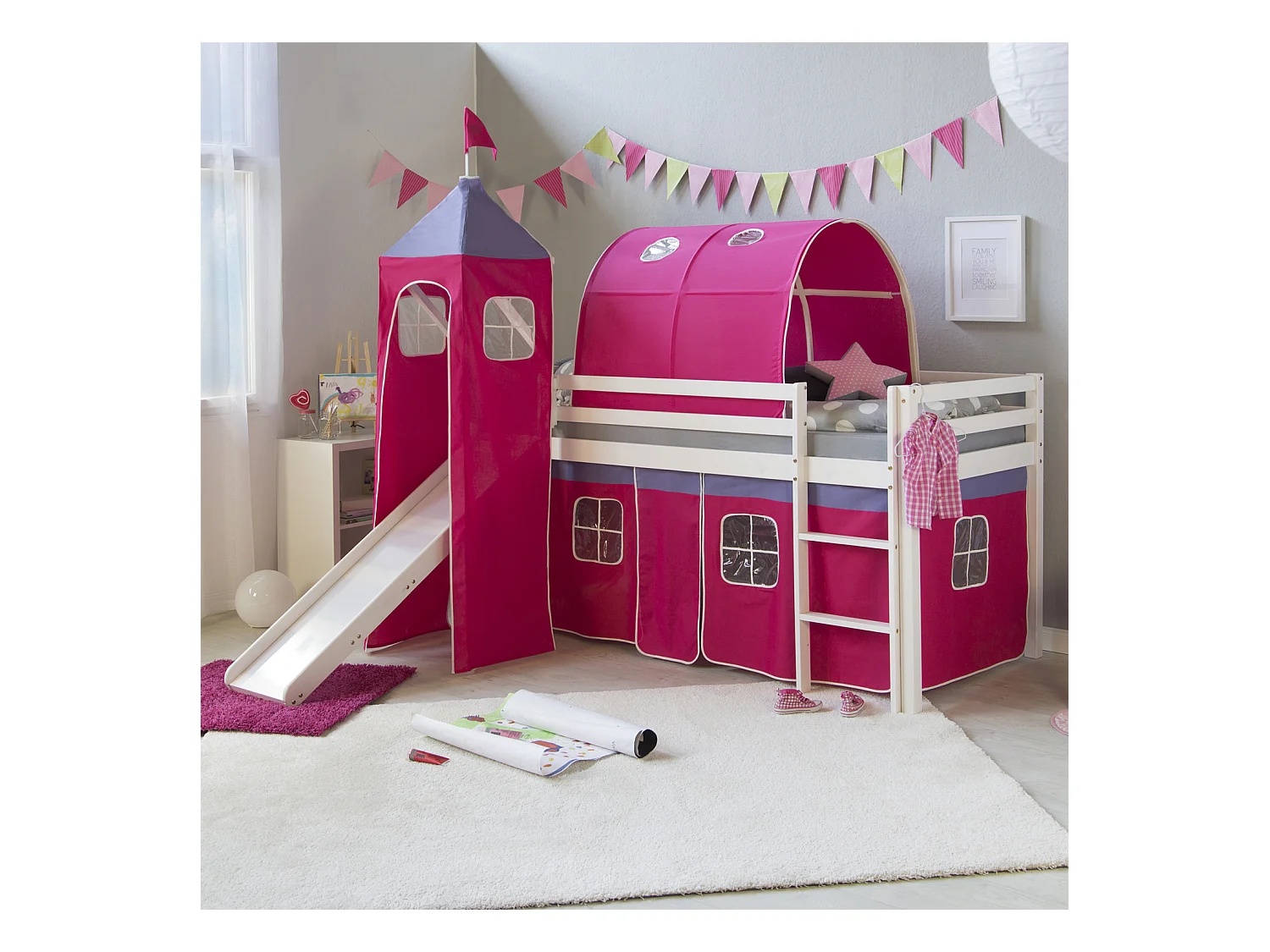 Hochbett 90x200 cm Rosa