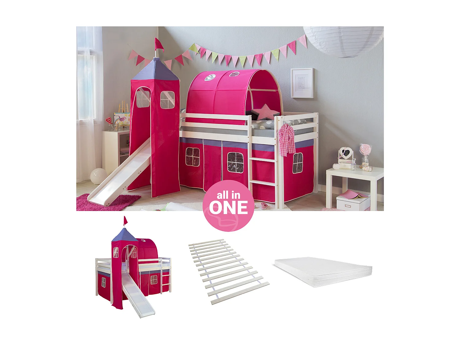 Łóżko piętrowe 90x200 cm różowe