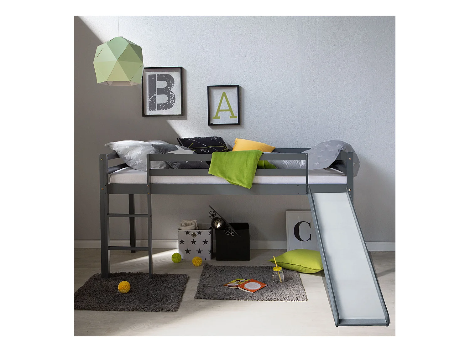 Lit mezzanine 90x200 cm gris