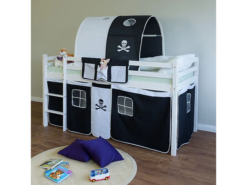 Łóżko dziecięce 90x200 cm czarne, łóżko piętrowe pirackie