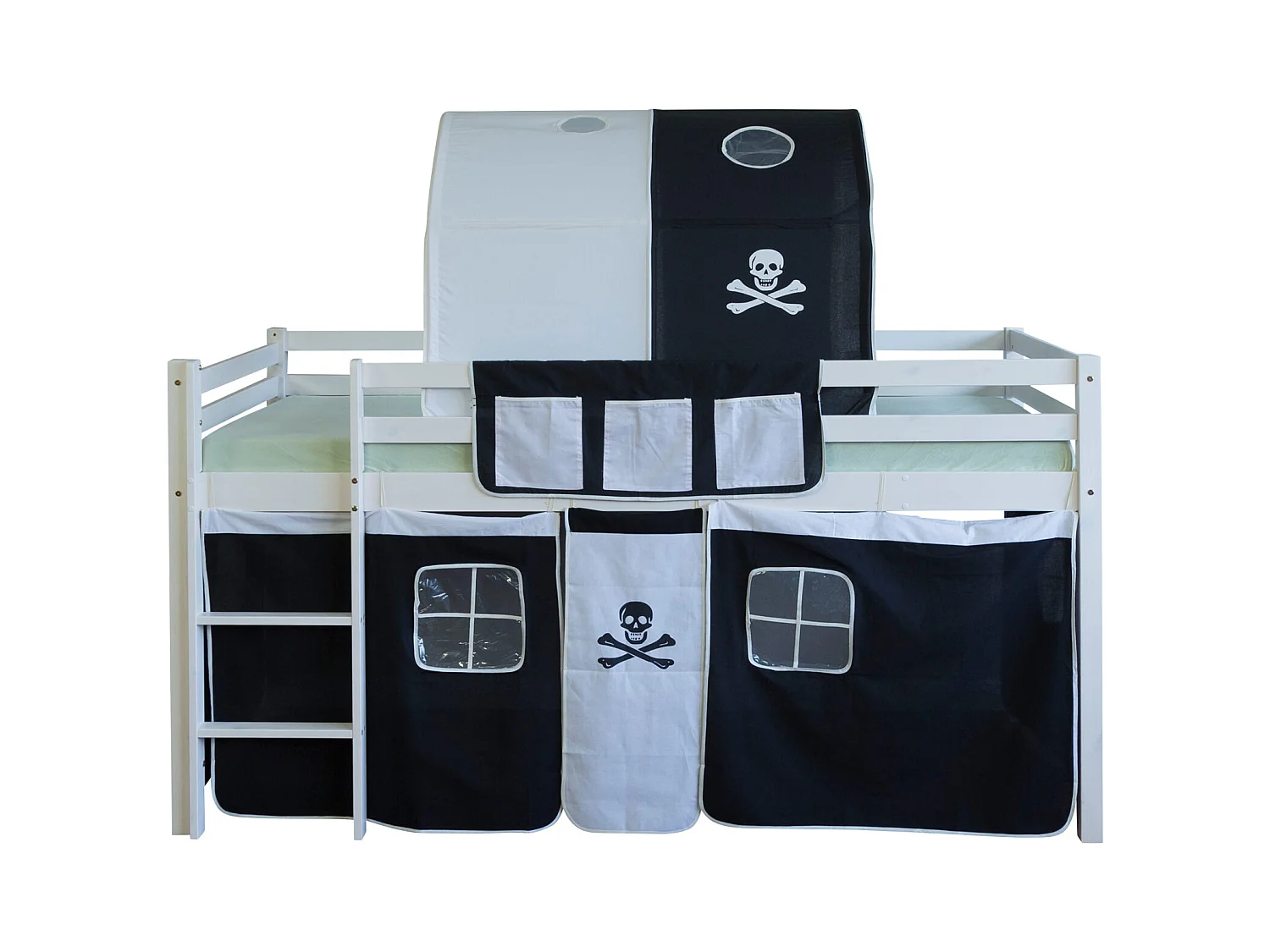 Kinderbett 90x200 cm schwarz Piraten-Hochbett