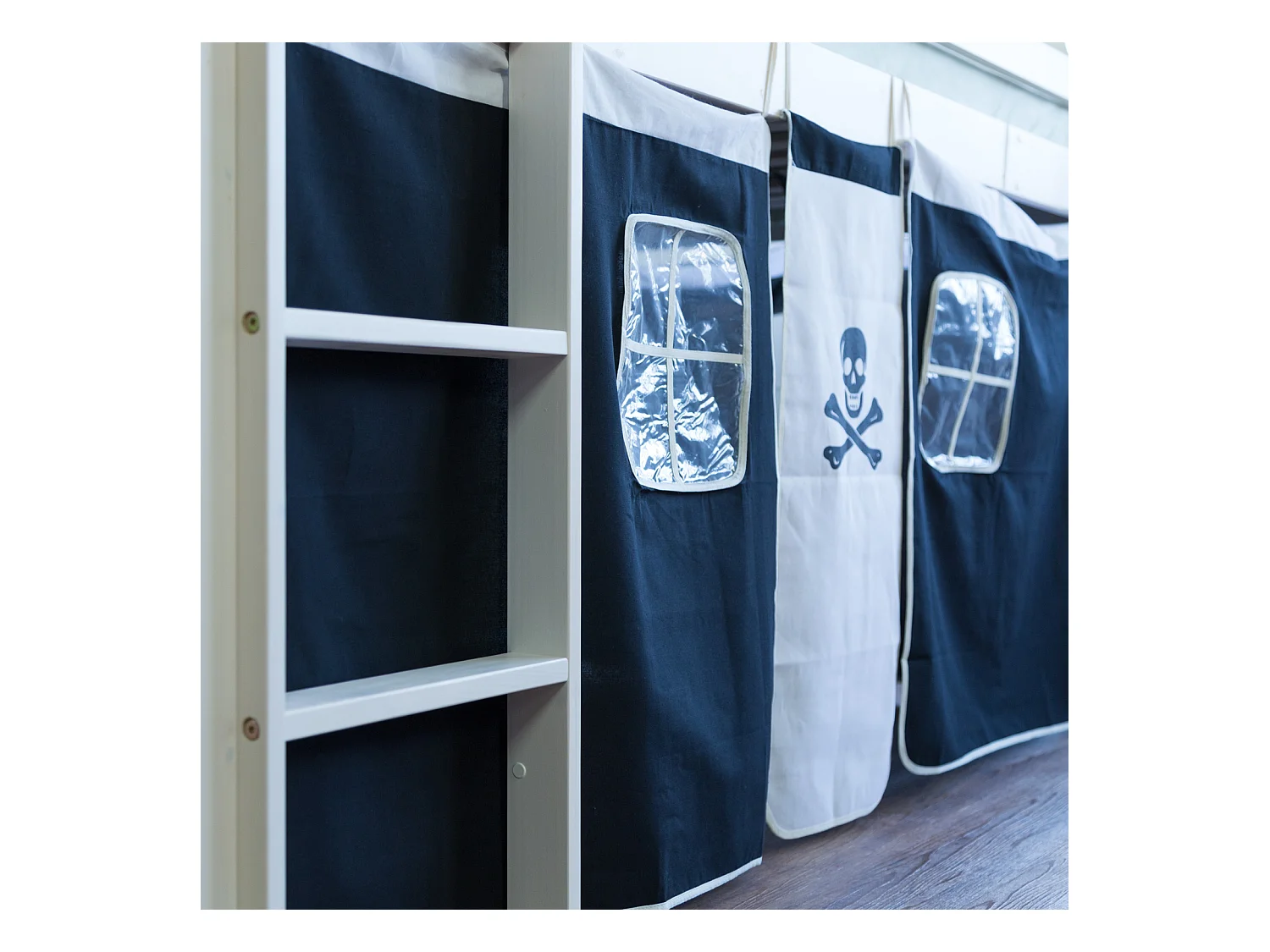 Kinderbett 90x200 cm schwarz Piraten-Hochbett