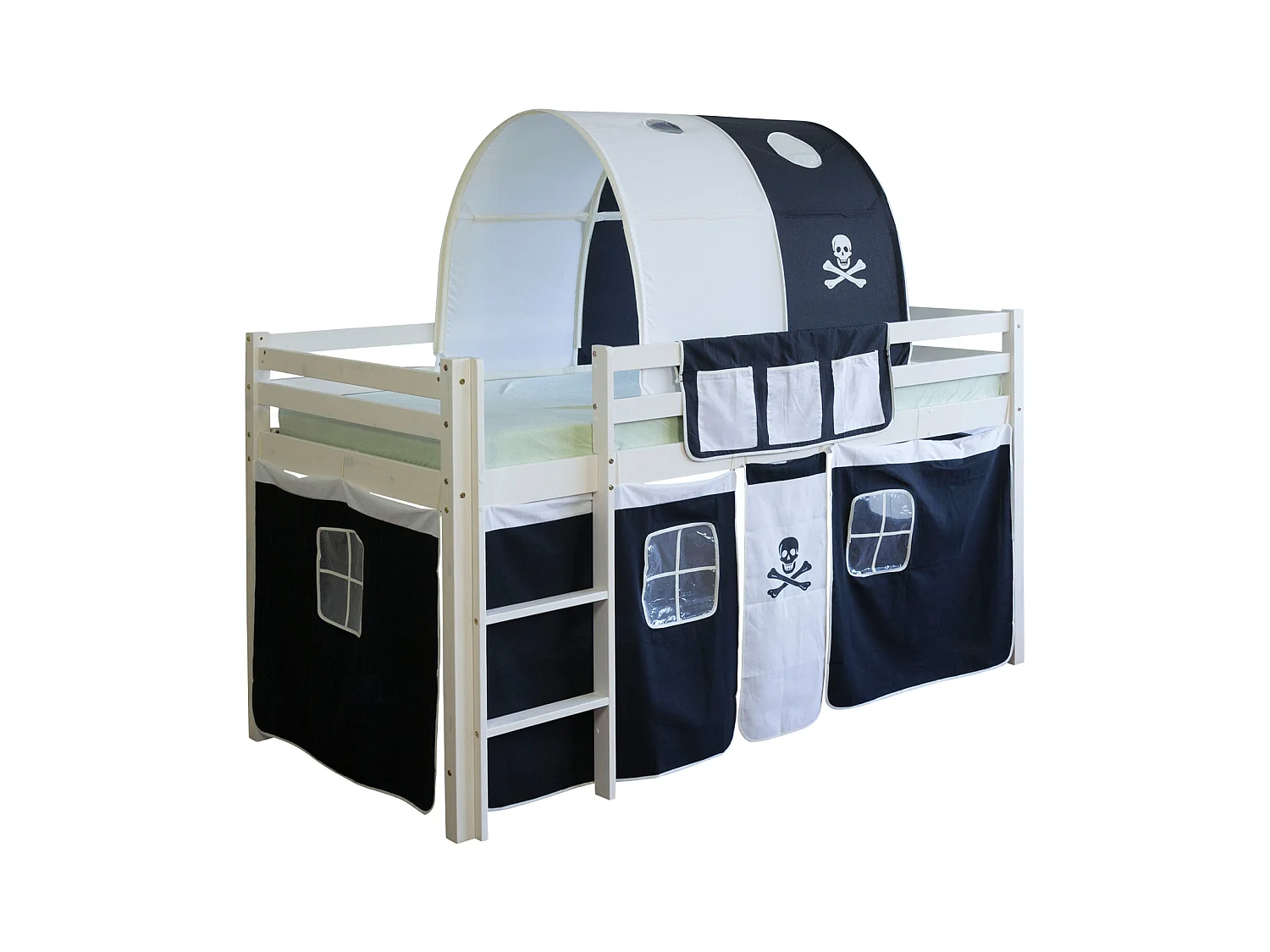 Kinderbett 90x200 cm schwarz Piraten-Hochbett