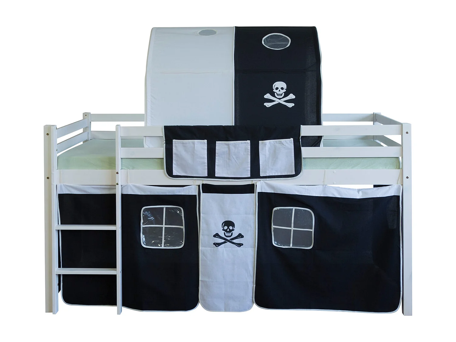 Kinderbett 90x200 cm schwarz Piraten-Hochbett