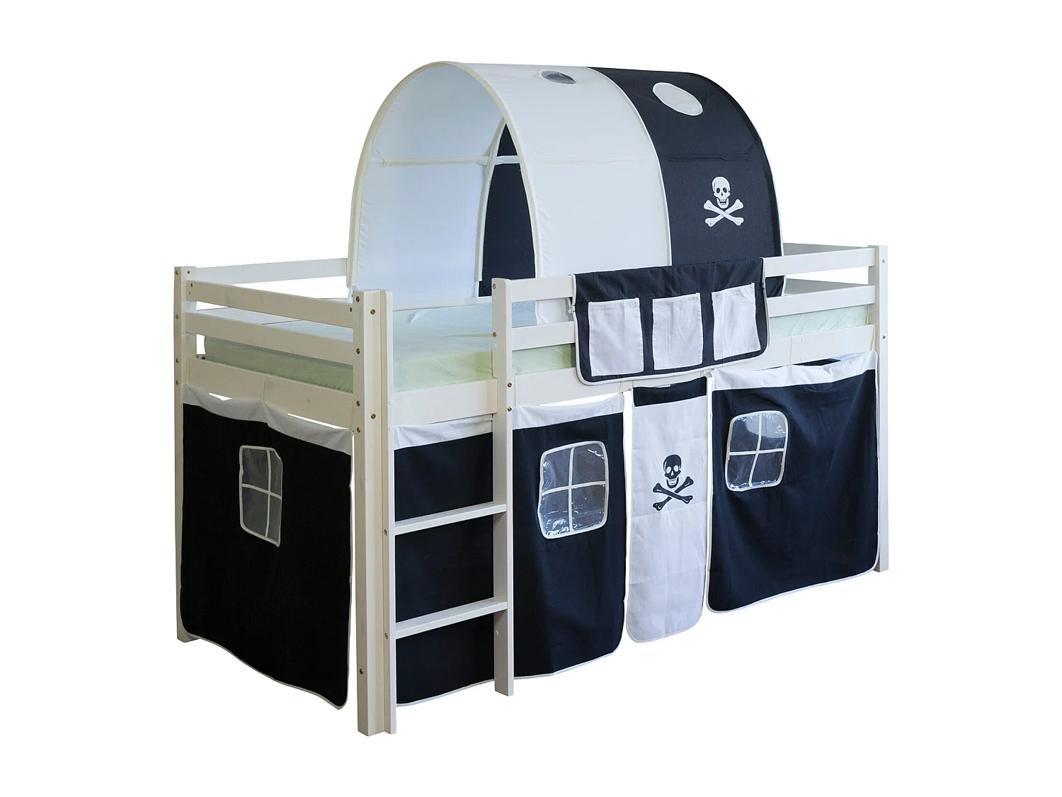 Kinderbett 90x200 cm schwarz Piraten-Hochbett