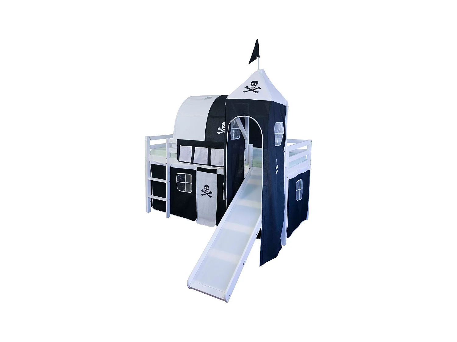 Hochbett 207x150x97 cm weiß schwarz Pirat 1495