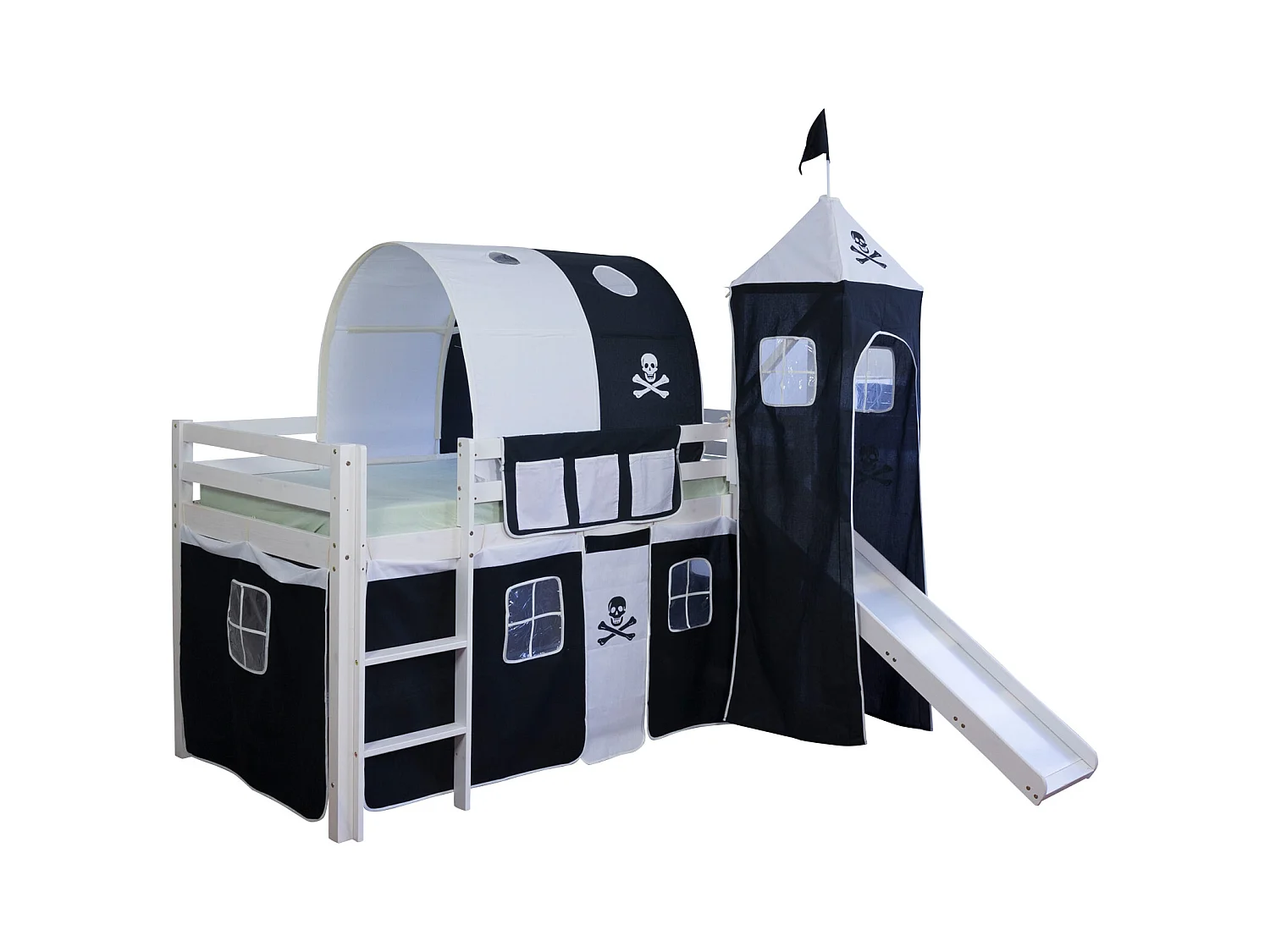 Hochbett 207x150x97 cm weiß schwarz Pirat 1495