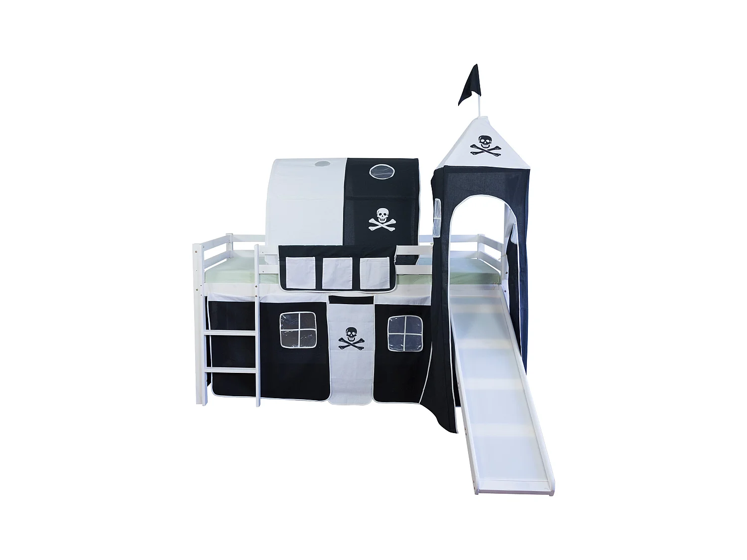 Hochbett 207x150x97 cm weiß schwarz Pirat 1495