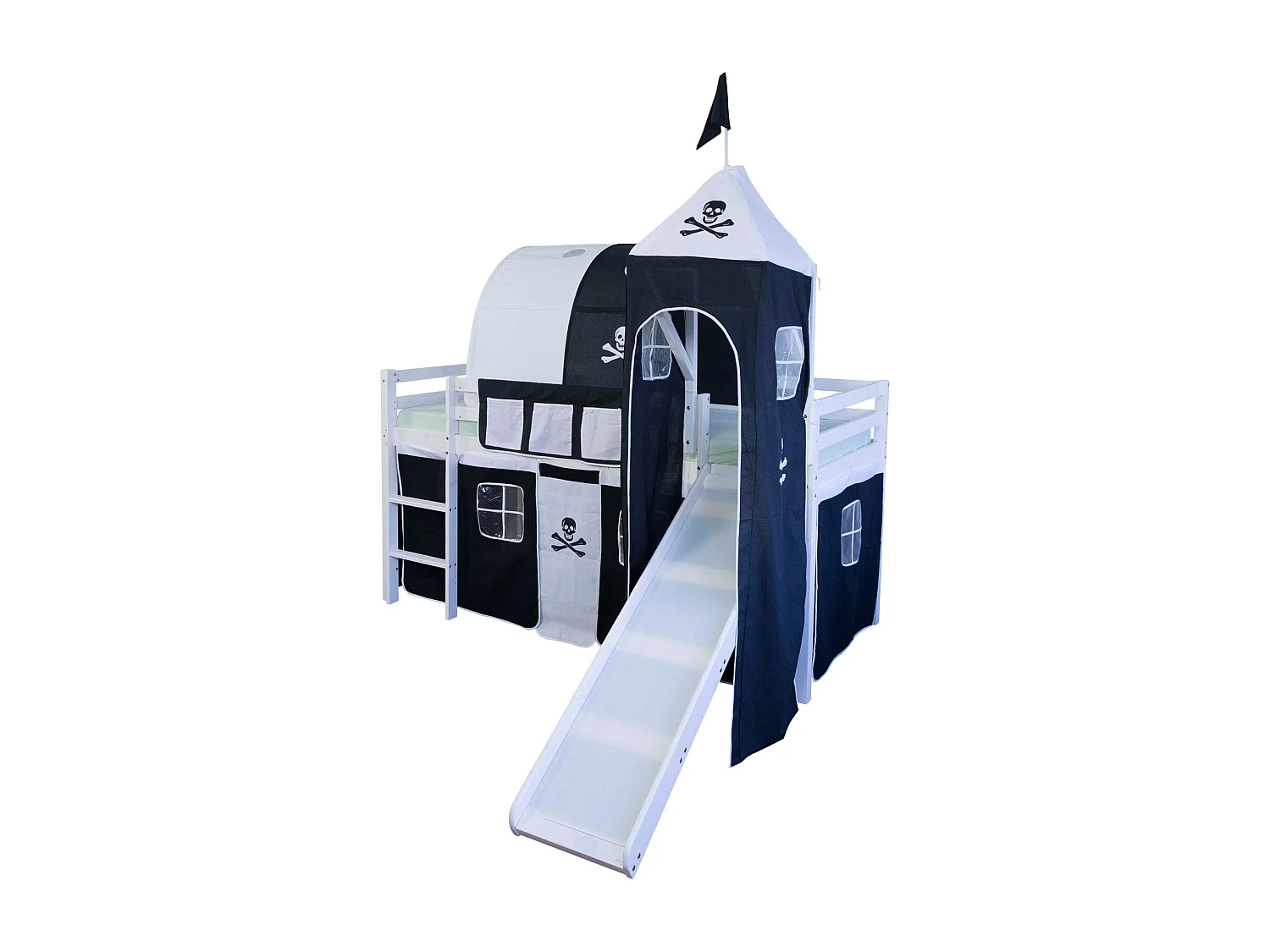 Hochbett 207x150x97 cm weiß schwarz Pirat 1495