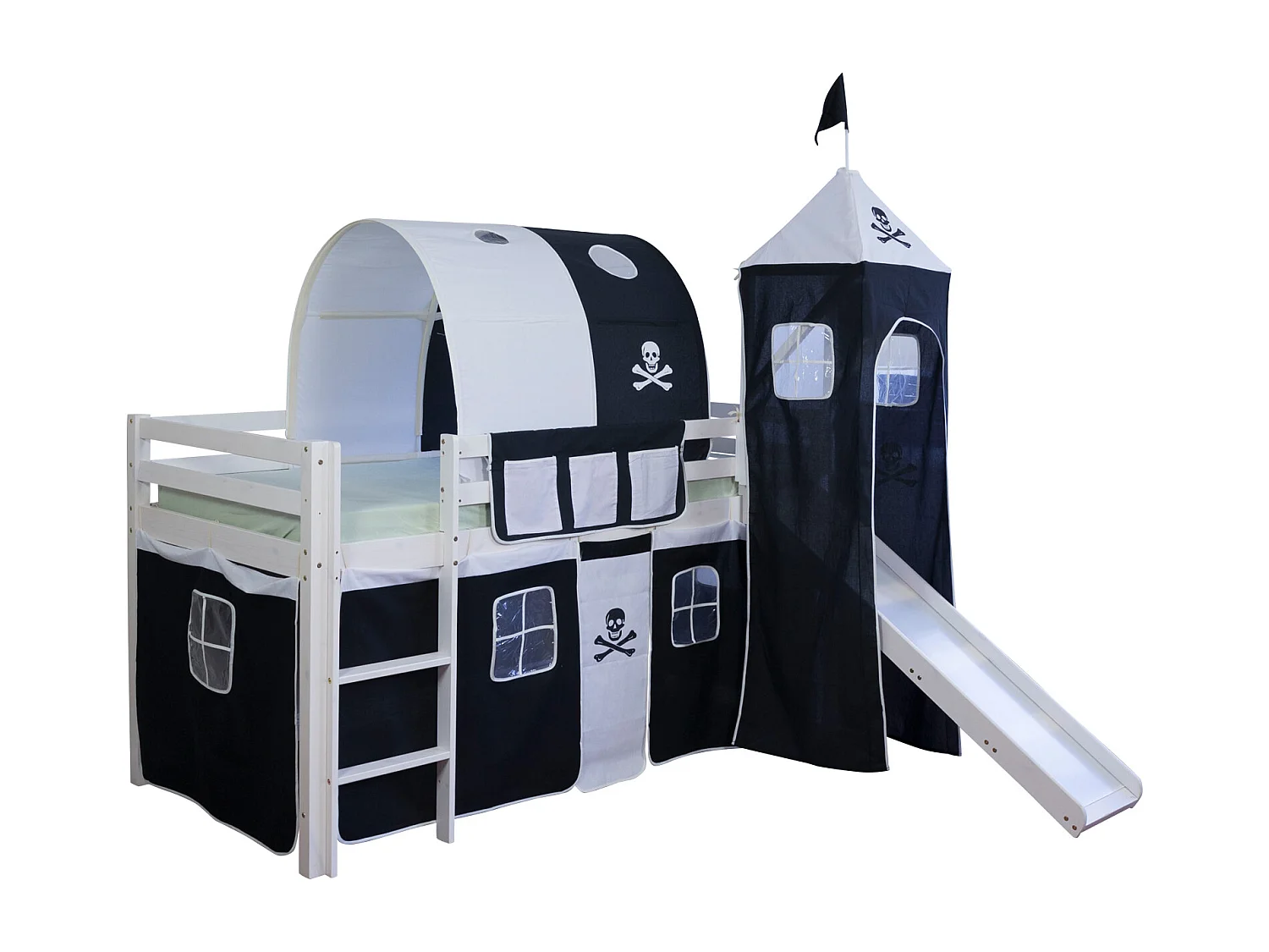 Hochbett 207x150x97 cm weiß schwarz Pirat 1495
