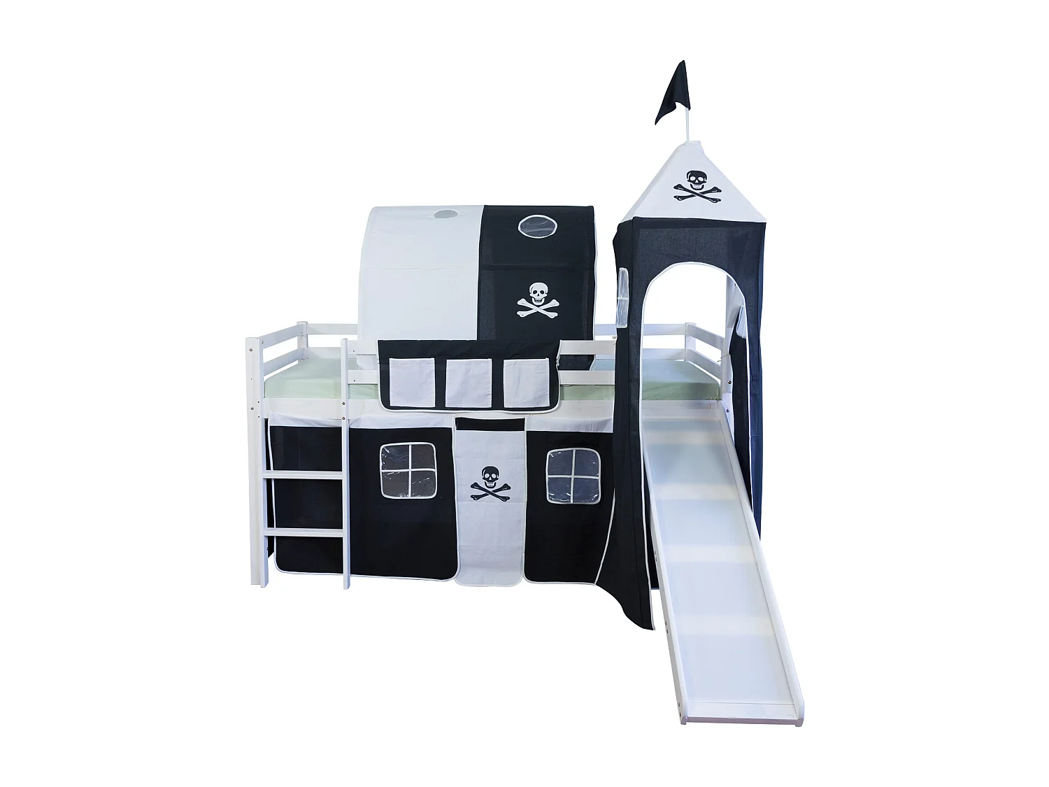 Hochbett 207x150x97 cm weiß schwarz Pirat 1495