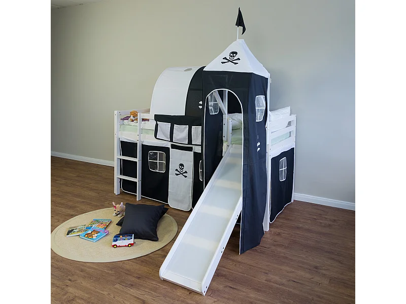 Lit mezzanine 207x150x97 cm blanc noir pirate 1495