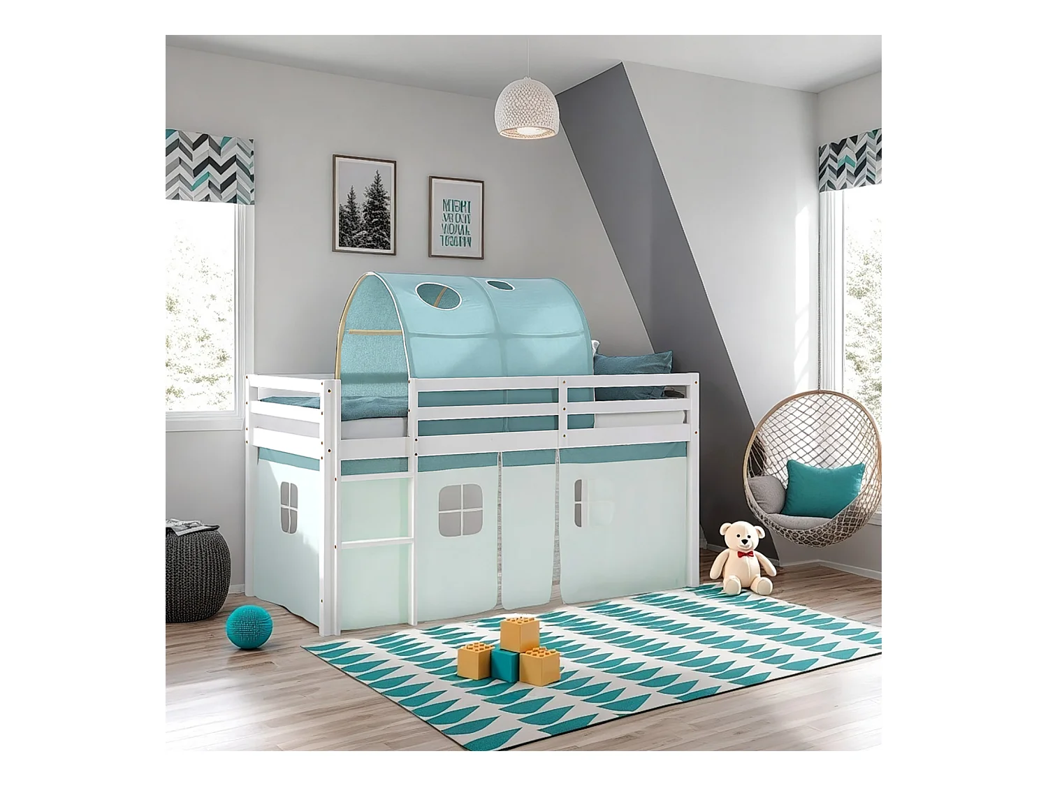 Hochbett 90x200 cm Grüne Kabine