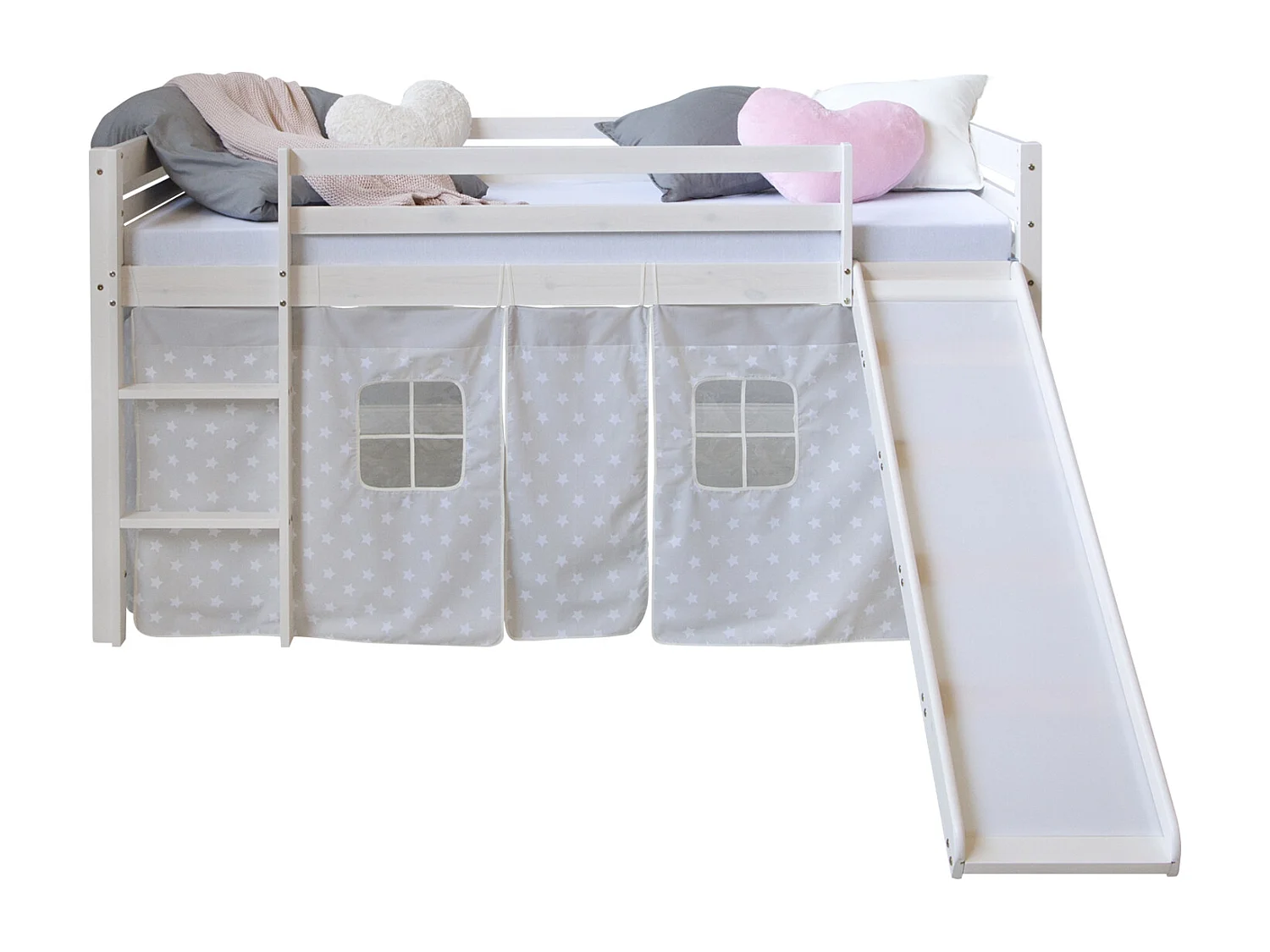 Lit enfant 90x200 cm étoiles blanches Pin massif avec toboggan
