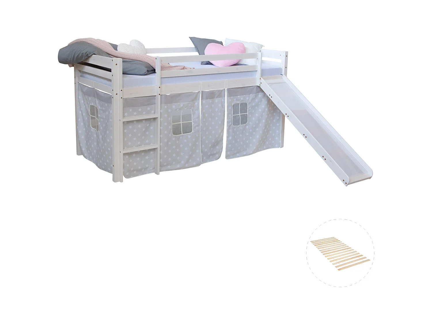 Hochbett 207,5x110x219,5 cm Weiß Grau