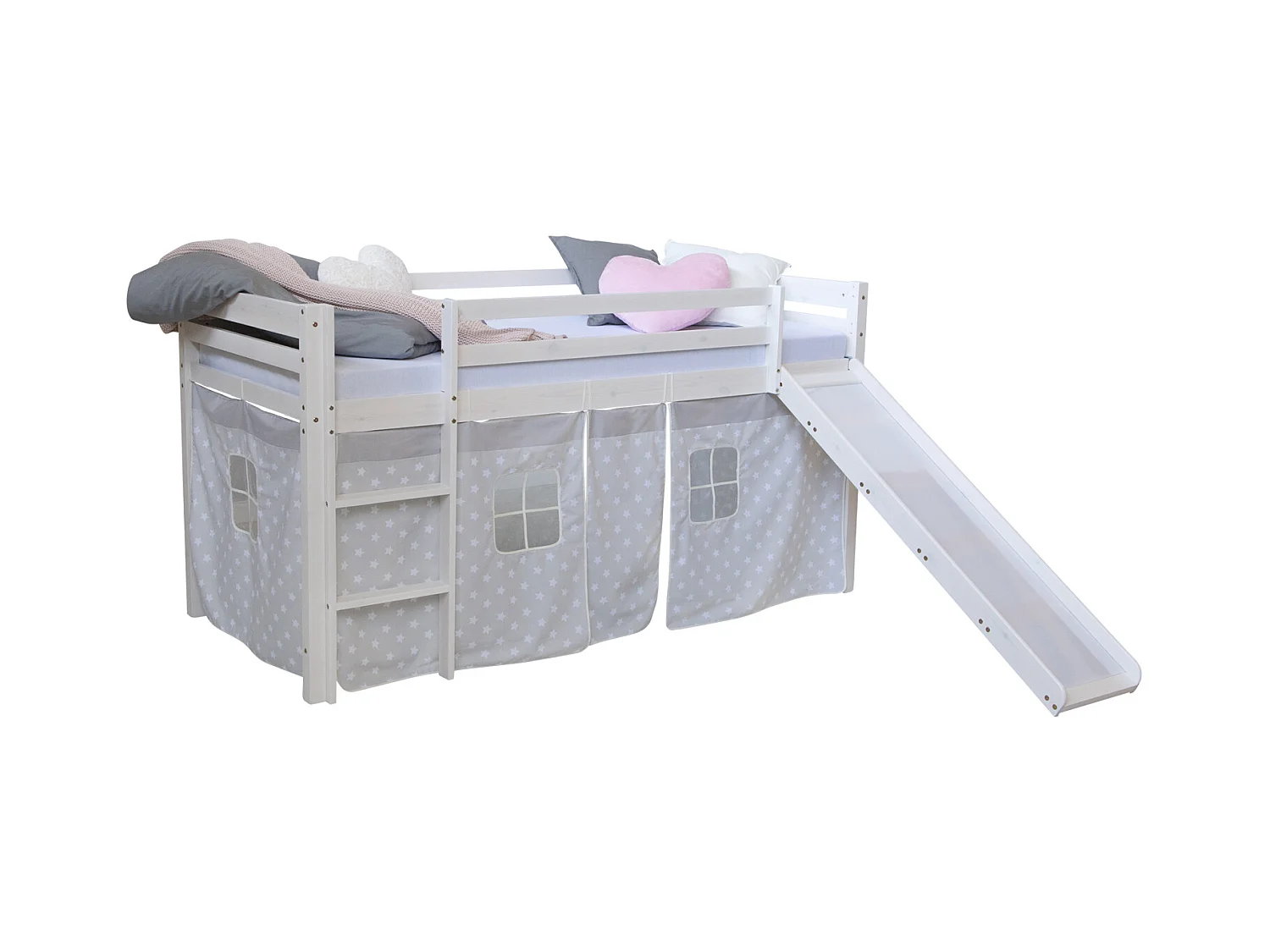 Hochbett 207,5x110x219,5 cm Weiß Grau