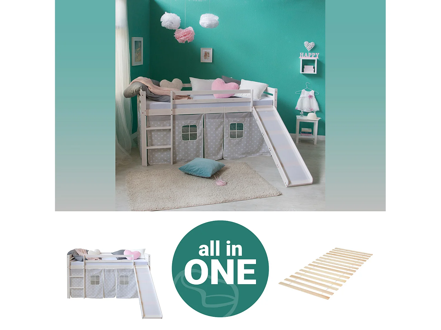 Lit mezzanine 207,5x110x219,5 cm Blanc gris