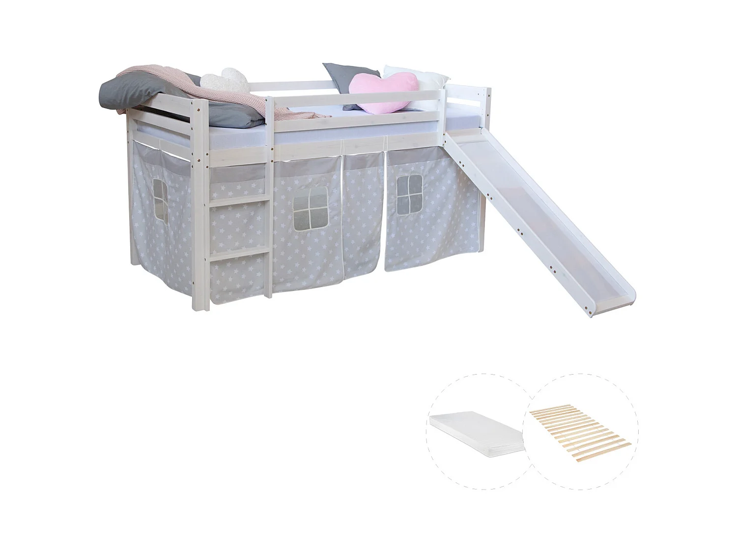 Hochbett 207,5x110x219,5 cm Weiß-grau Hochbett mit Rutsche