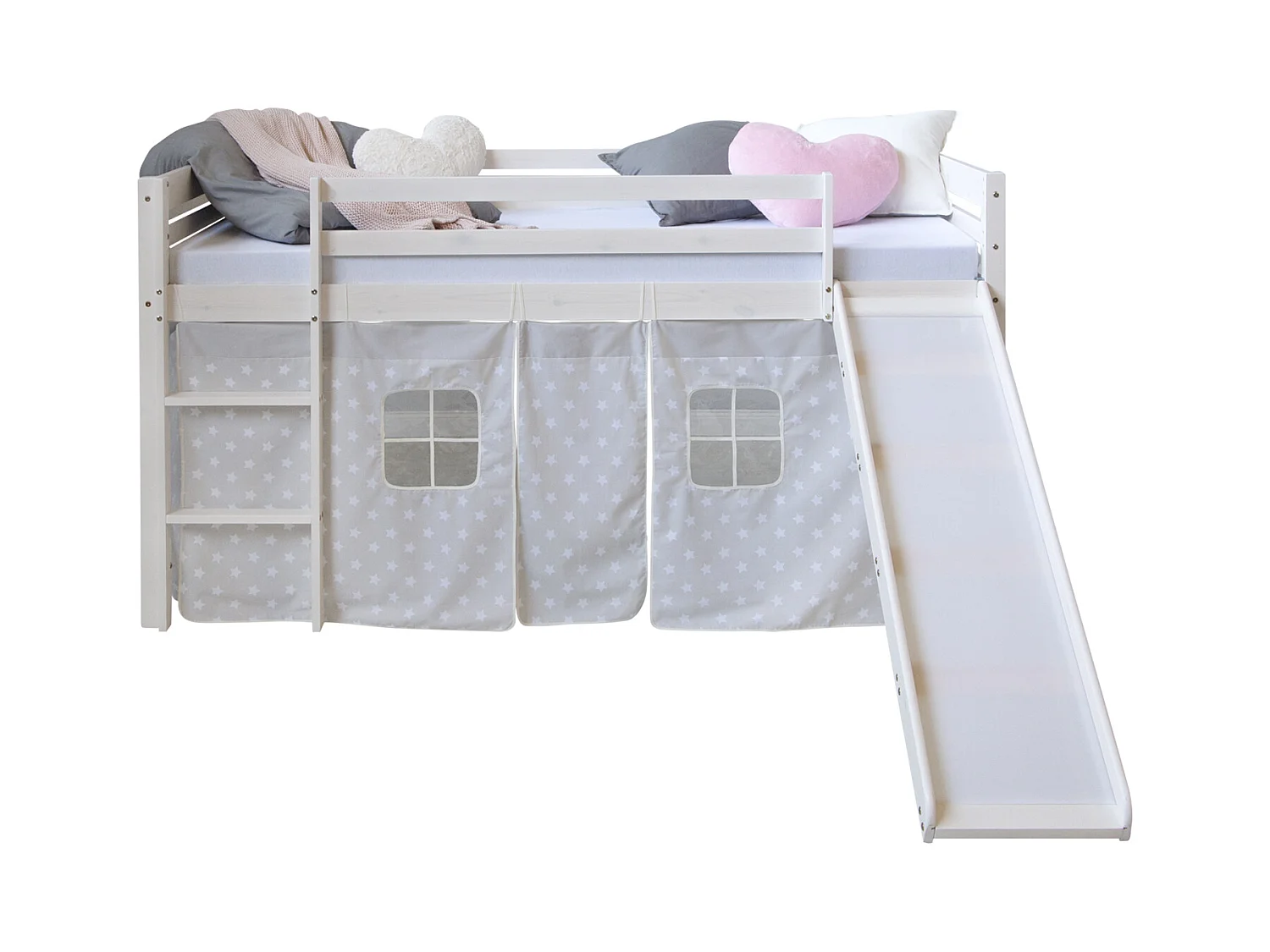 Hochbett 207,5x110x219,5 cm Weiß-grau Hochbett mit Rutsche