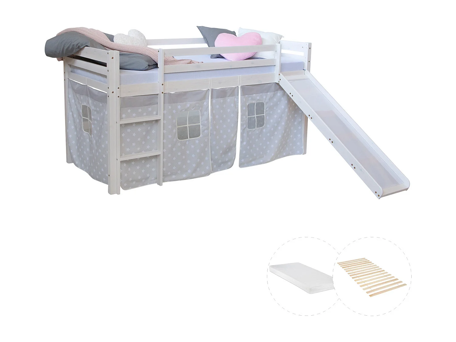 Lit mezzanine 207,5x110x219,5 cm Lit mezzanine blanc gris avec toboggan