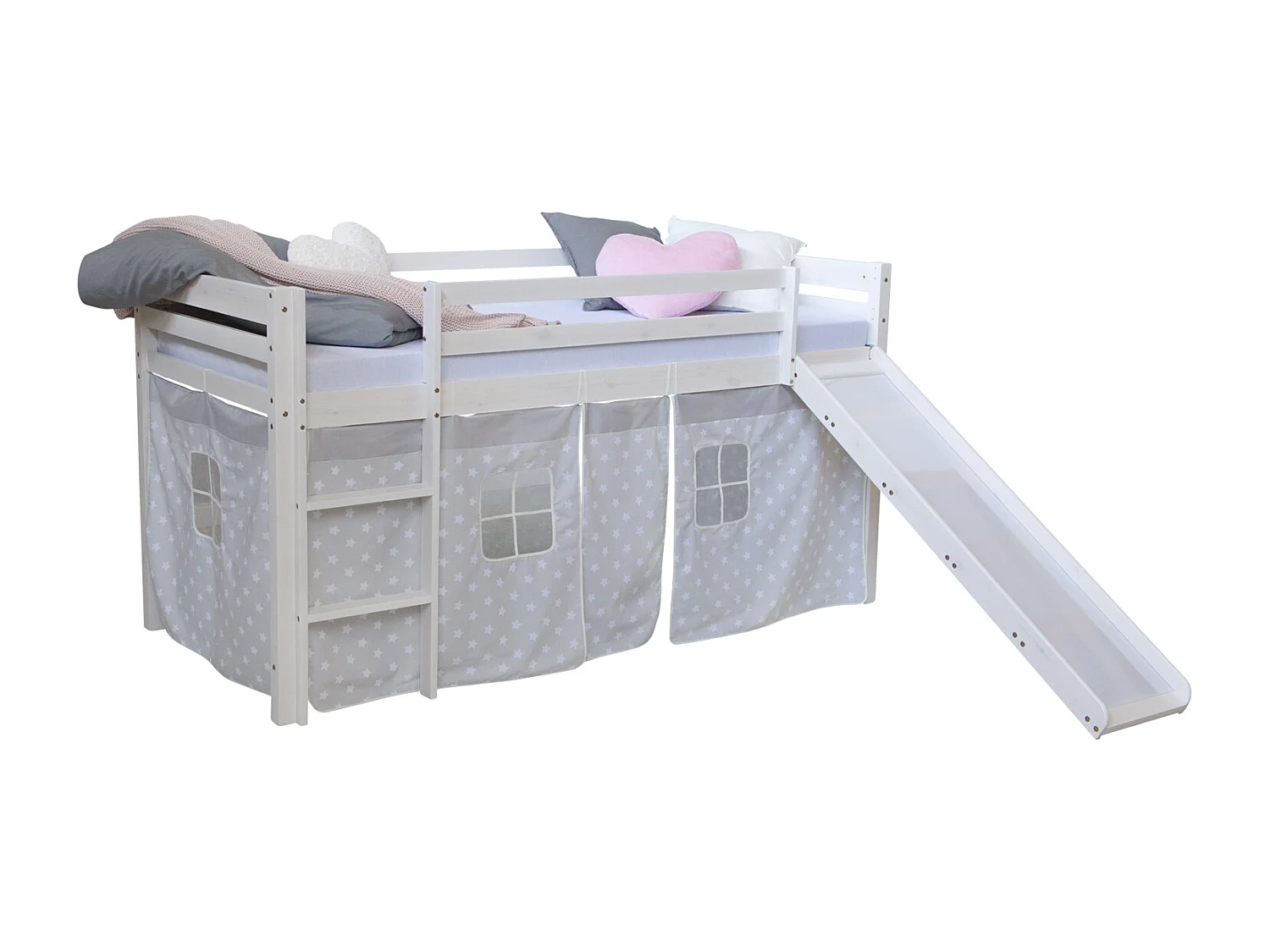 Lit mezzanine 207,5x110x219,5 cm Lit mezzanine blanc gris avec toboggan