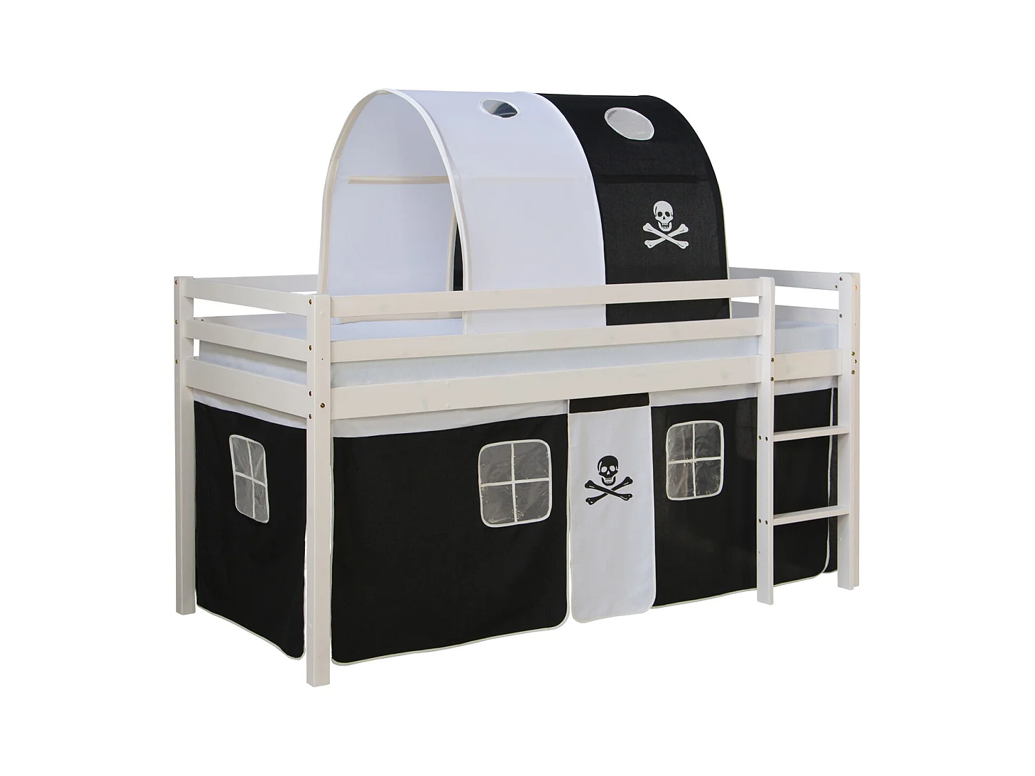 Hochbett 90x200 cm Schwarz Pirat Massives Kiefernholz