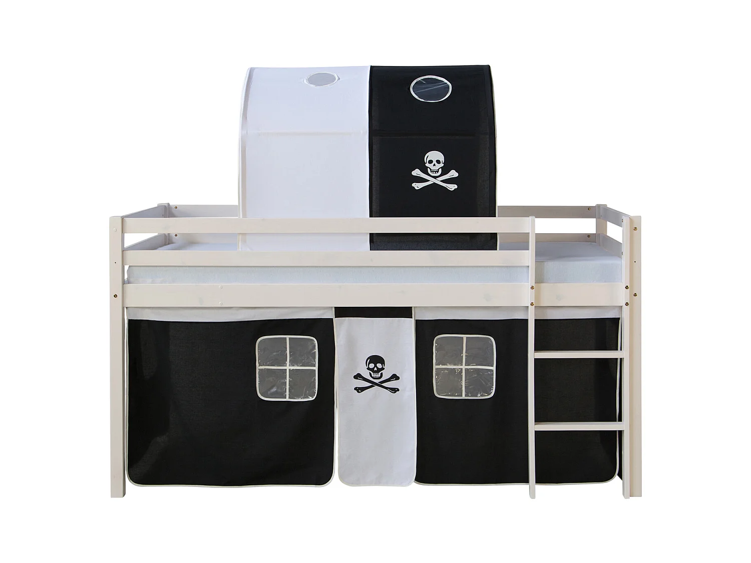 Hochbett 90x200 cm Schwarz Pirat Massives Kiefernholz