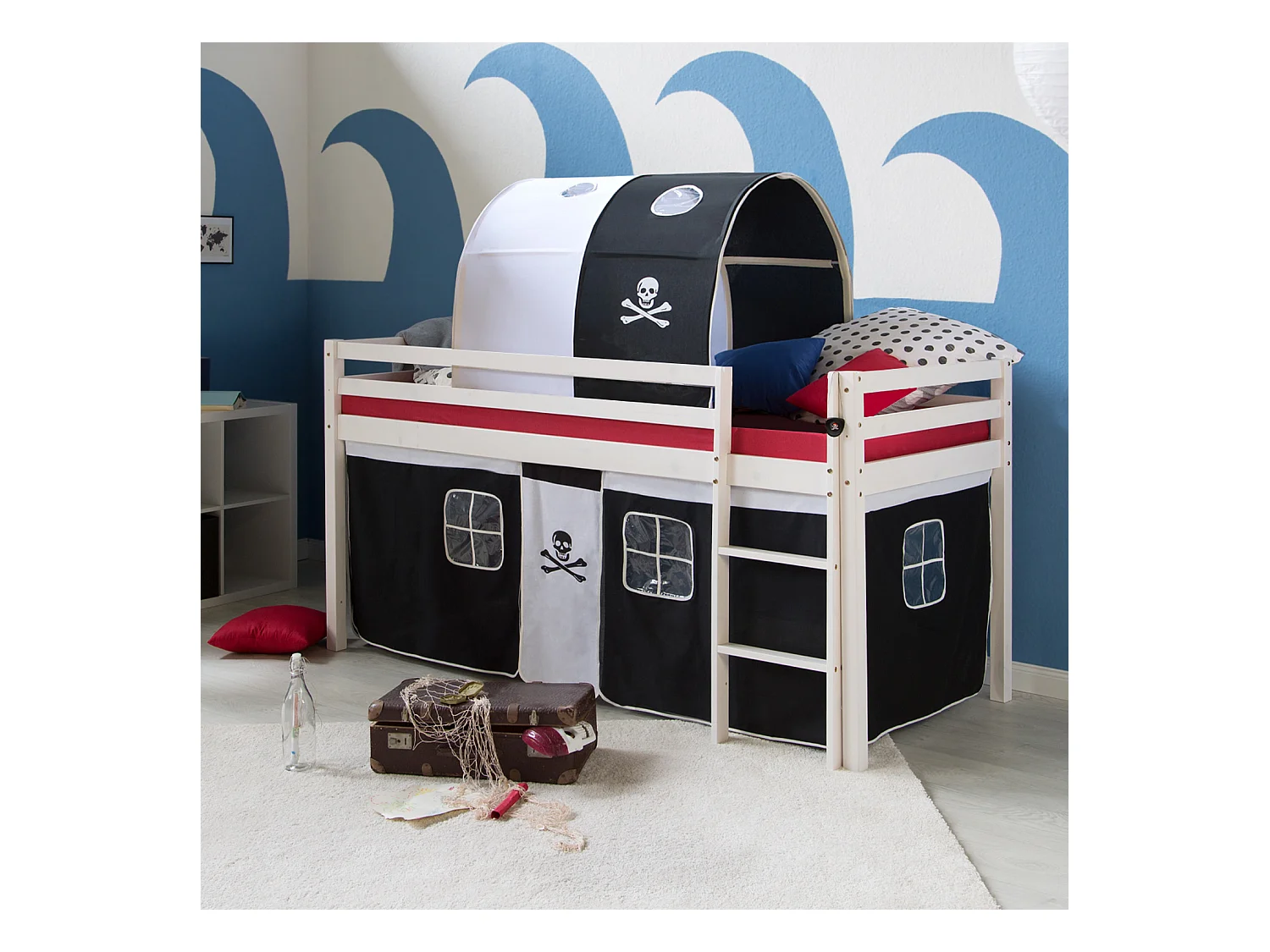 Lit mezzanine 90x200 cm Pirate Noir en Pin Massif