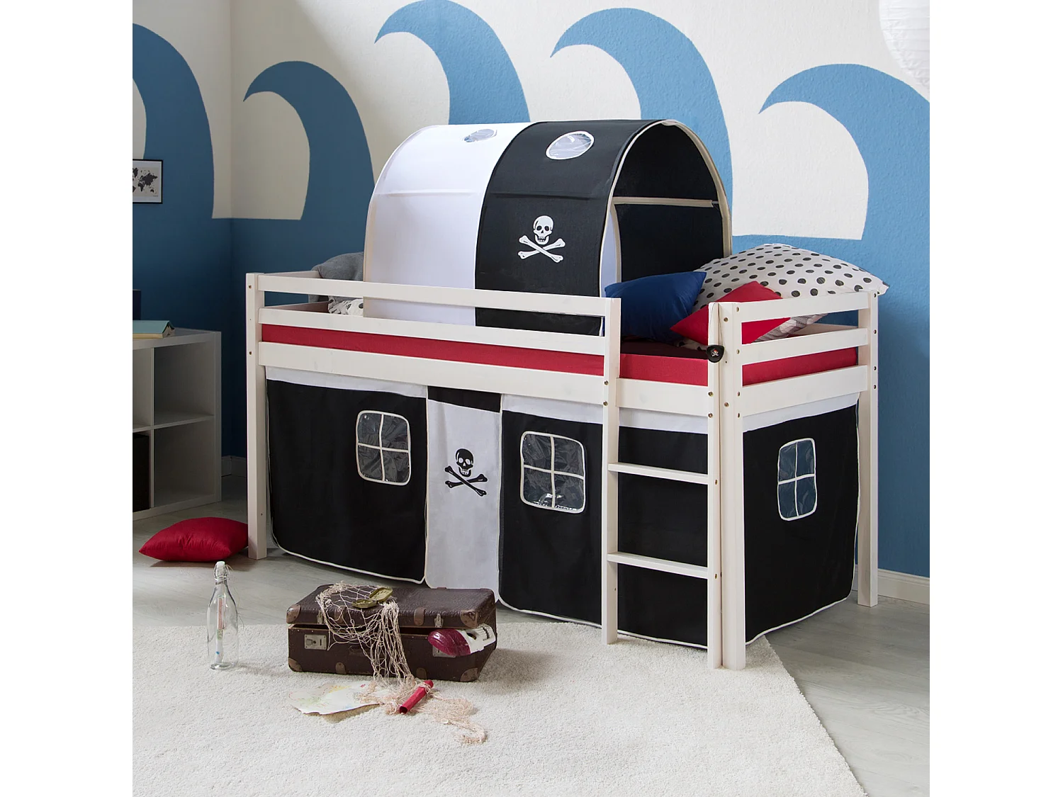 Letto a soppalco 90x200 cm Nero Pirata Legno massiccio di pino