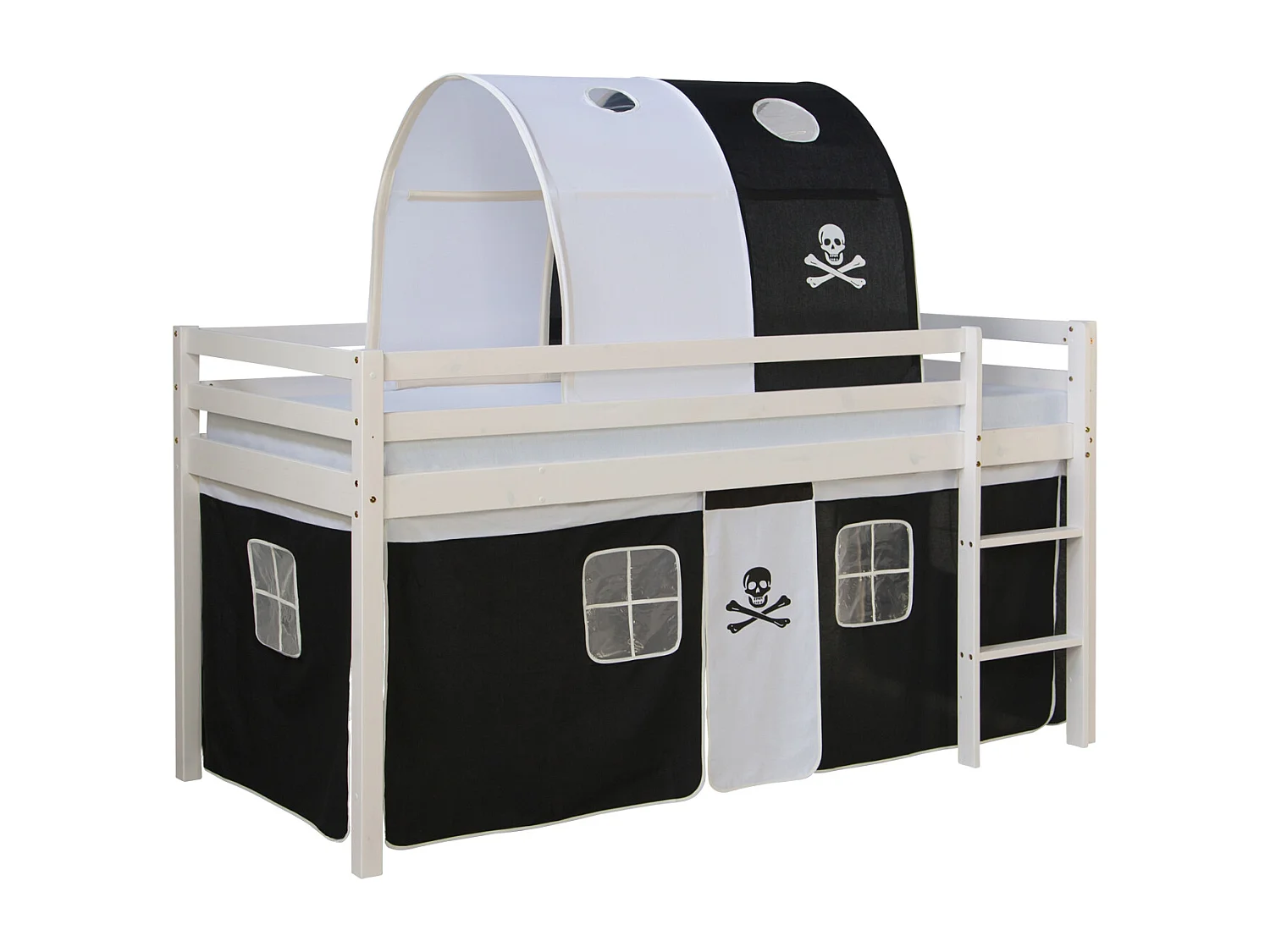 Letto a soppalco 90x200 cm Nero Pirata Legno massiccio di pino