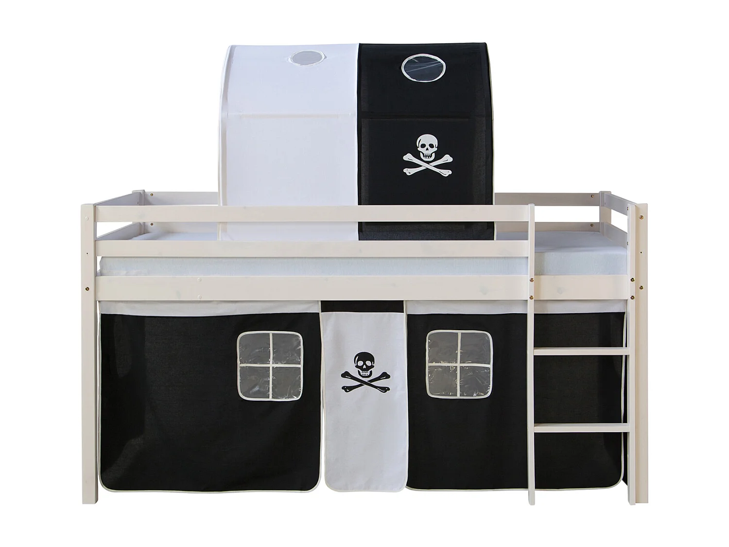 Letto a soppalco 90x200 cm Nero Pirata Legno massiccio di pino