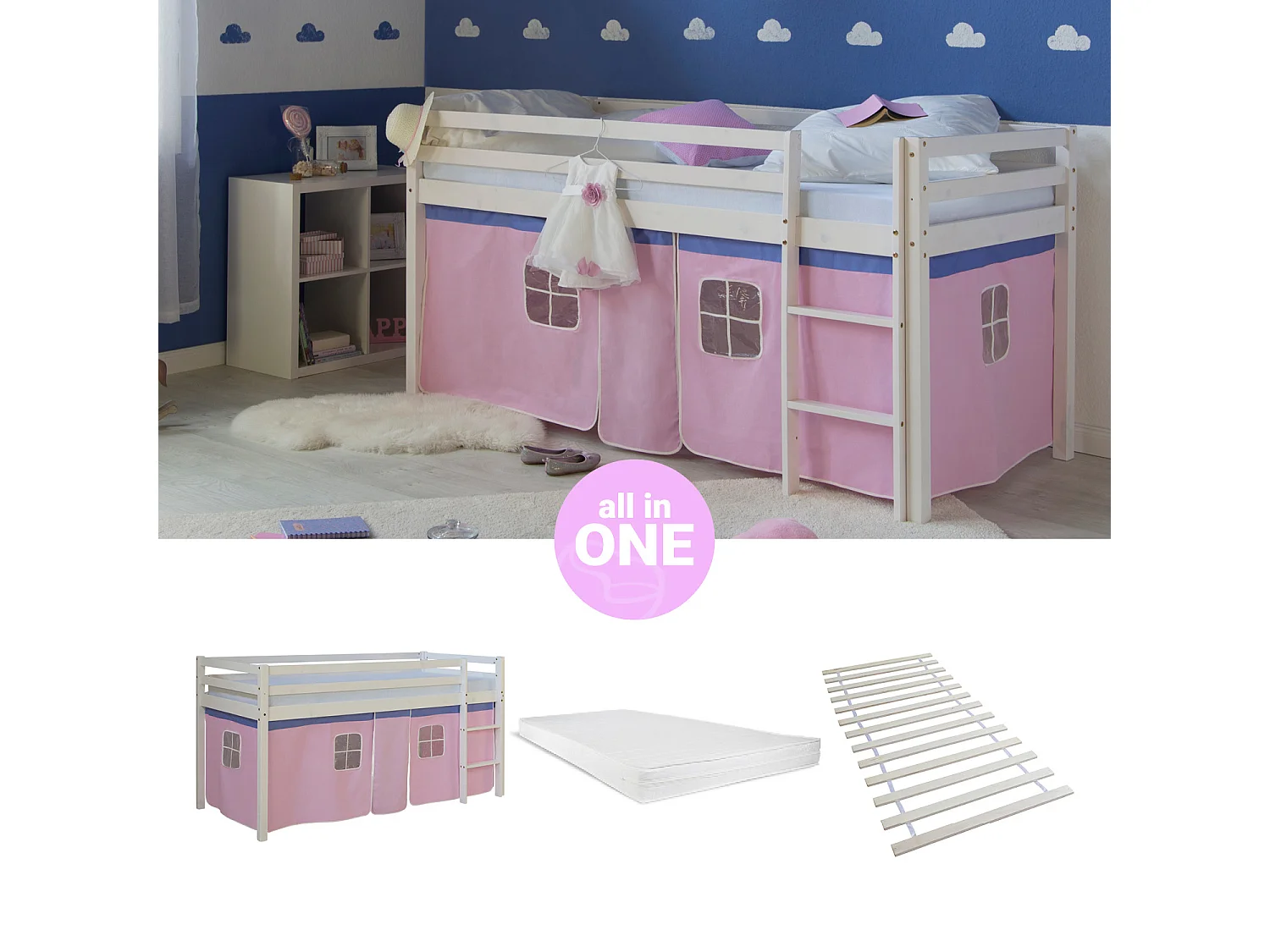 Lit Mezzanine 90x200 cm Rose