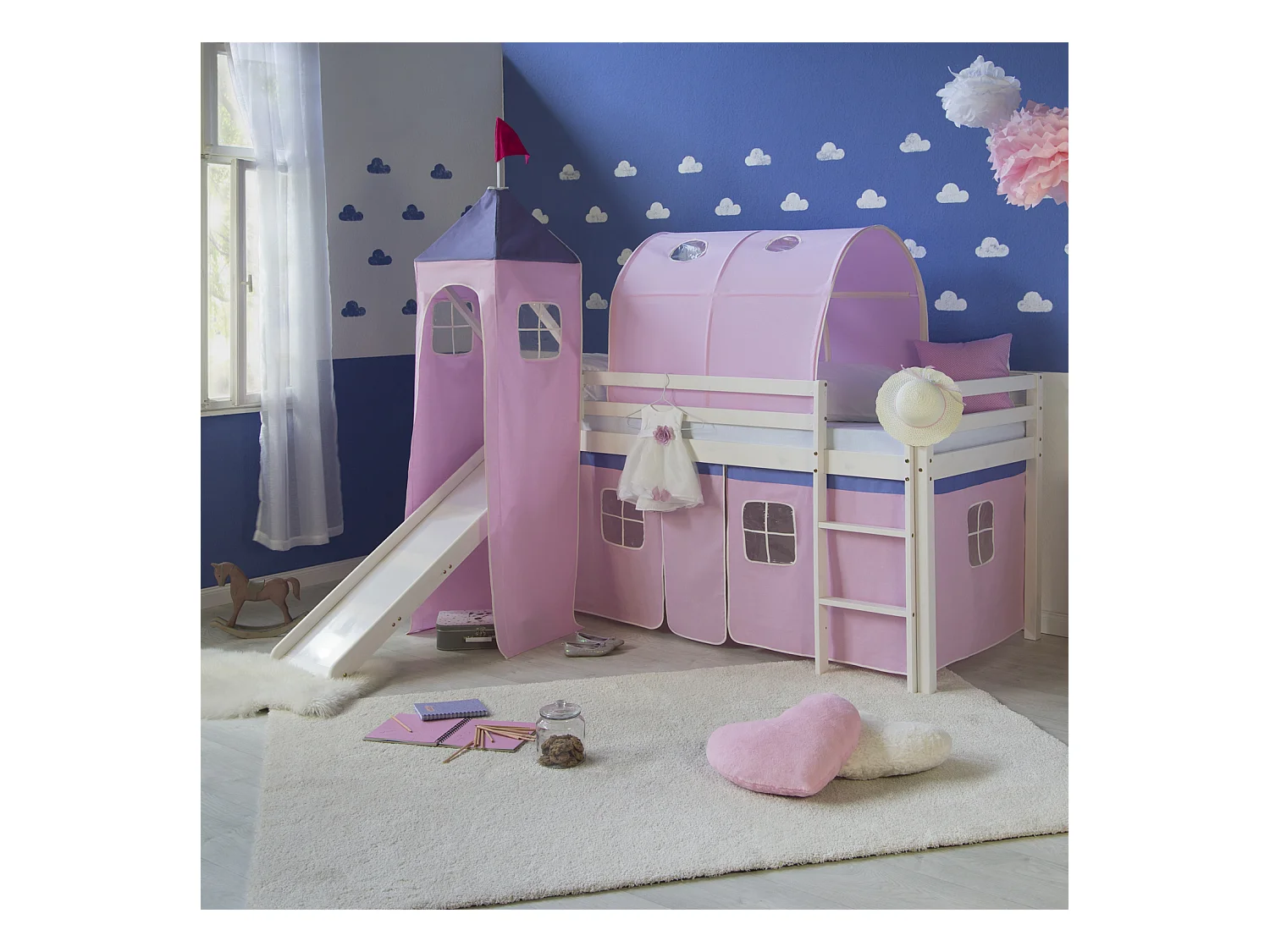 Hochbett 90x200 cm Rosa