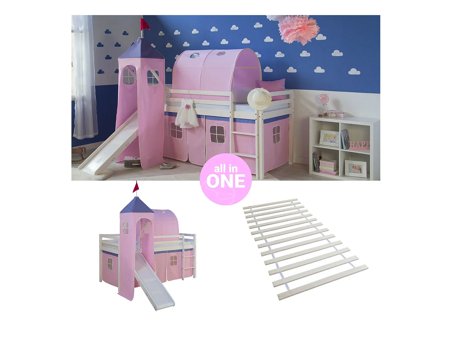 Hochbett 90x200 cm Rosa